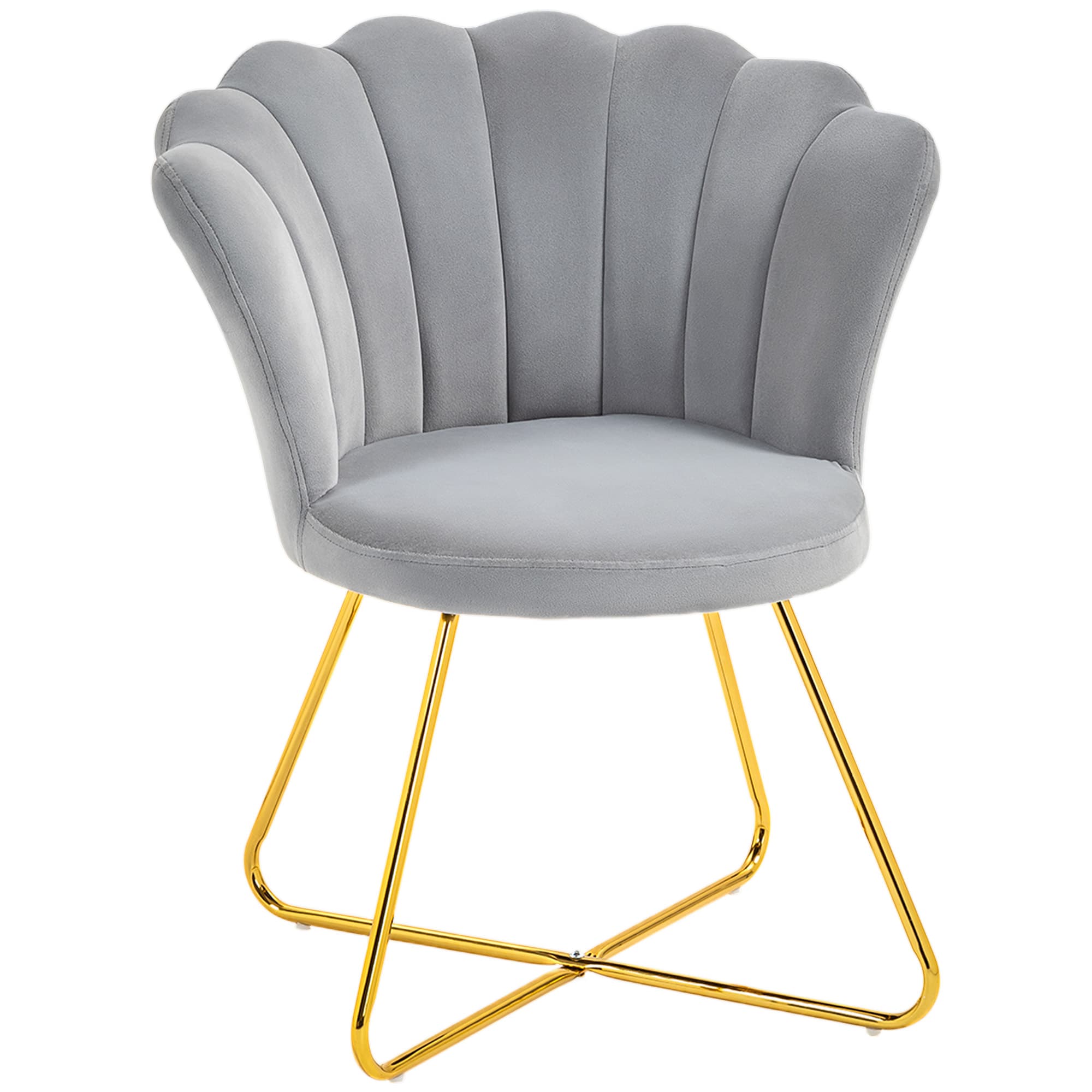 HOMCOM Fauteuil coquillage chaise coiffeuse fauteuil en velours fauteuil de salon avec pieds en acier 69 x 64 x 80 cm gris