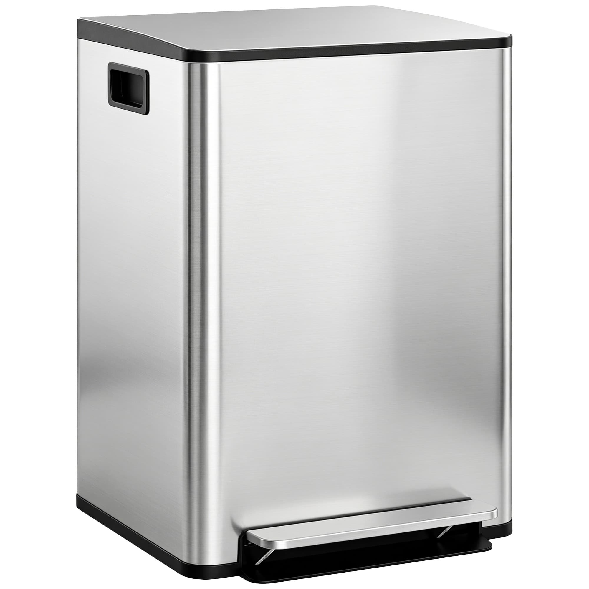 HOMCOM Poubelle de cuisine 2 compartiments de 2 x 30L, avec pédale, en acier inoxydable, couvercle à fermeture douce