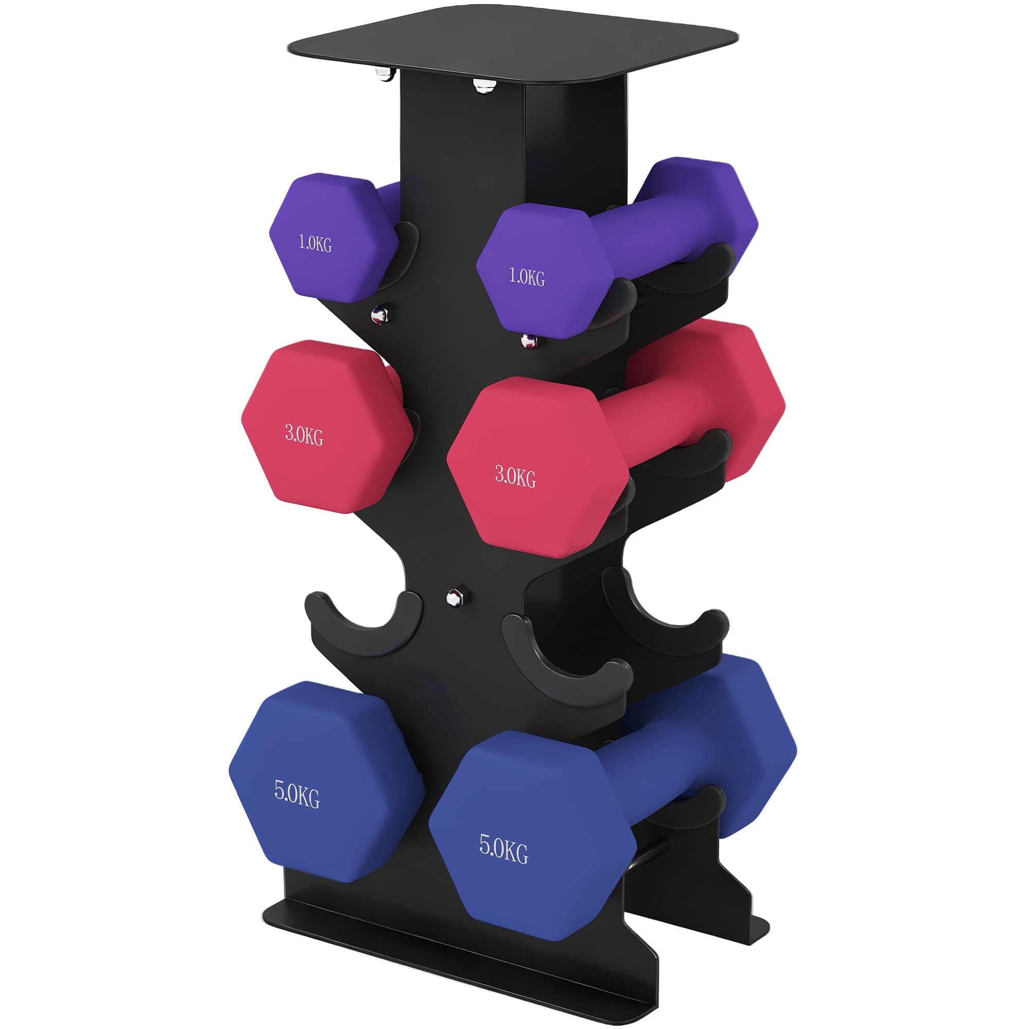 SPORTNOW Lot 3 haltères hexagonaux avec support, 2 x 1kg, 2 x 3kg, 2 x 5kg, poignées antidérapantes, fitness à domicile