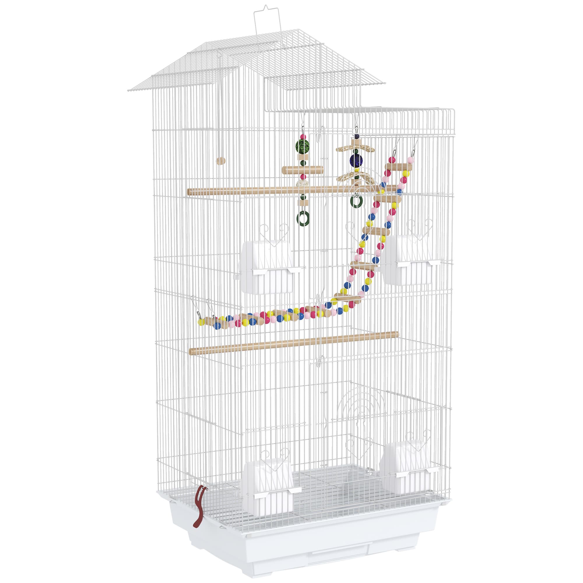 PawHut Cage à oiseaux 46 x 36 x 100 cm 4 mangeoires 3 perchoirs cage pour perruche calopsitte conure pinson canaris