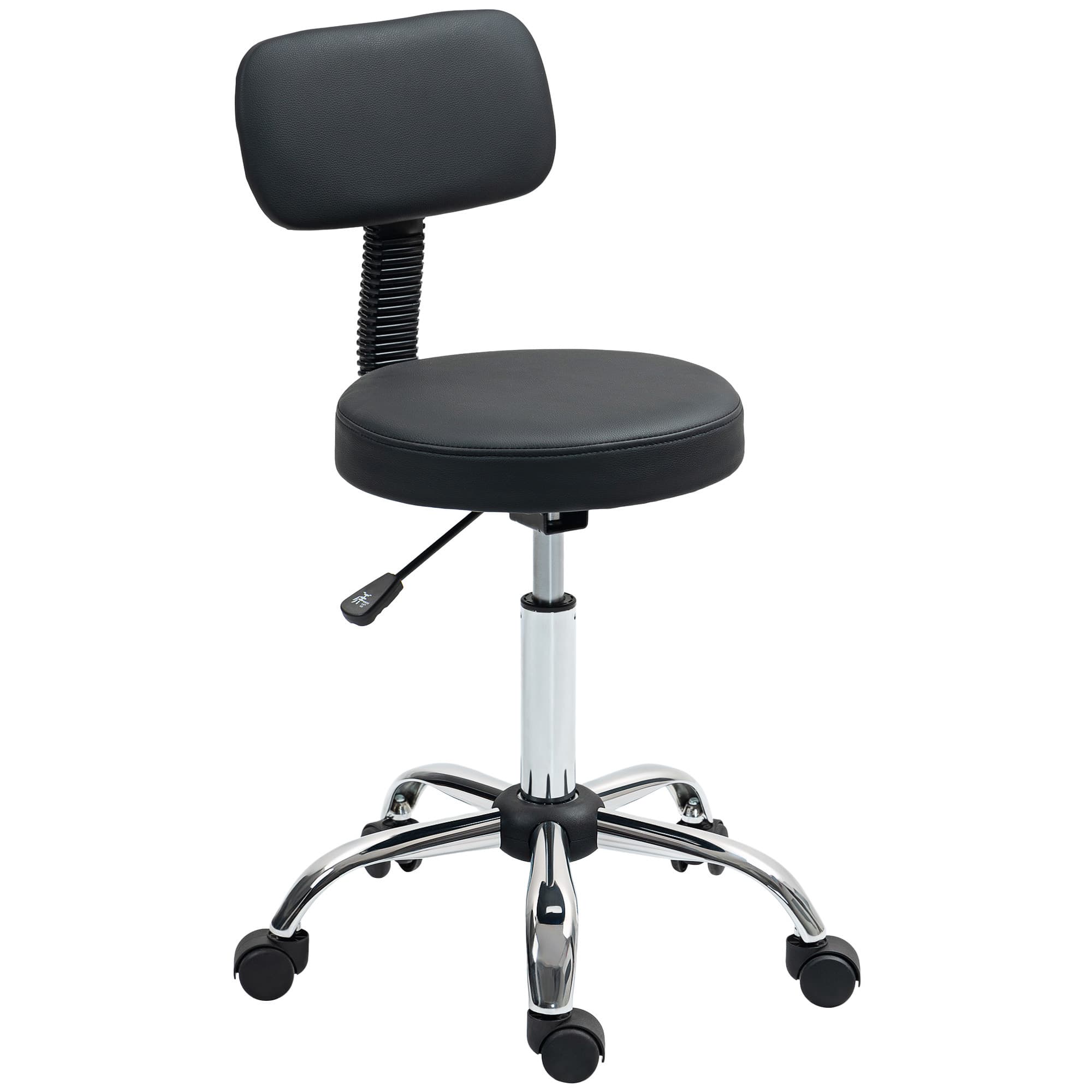HOMCOM Tabouret Réglable Pivotant avec Dossier et Assise Rembourrés, Capacité 120 kg, 46x51x78-93 cm, Noir