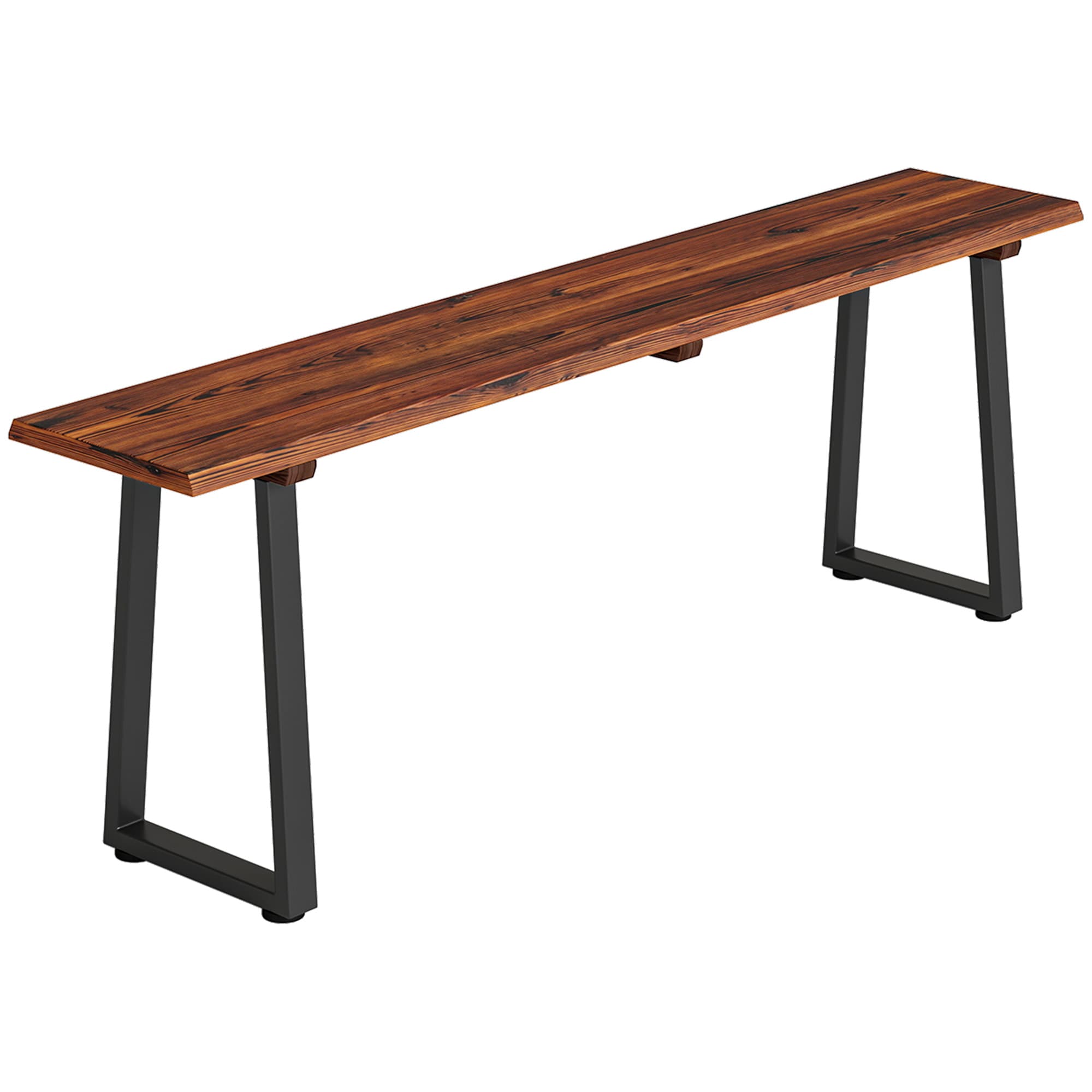Outsunny Banc de Jardin en Bois Sans Dossier en Bois, Pieds trapézoïdaux en acier, 2 Places à Effet Bois, 150x28x48cm, Carbonisé