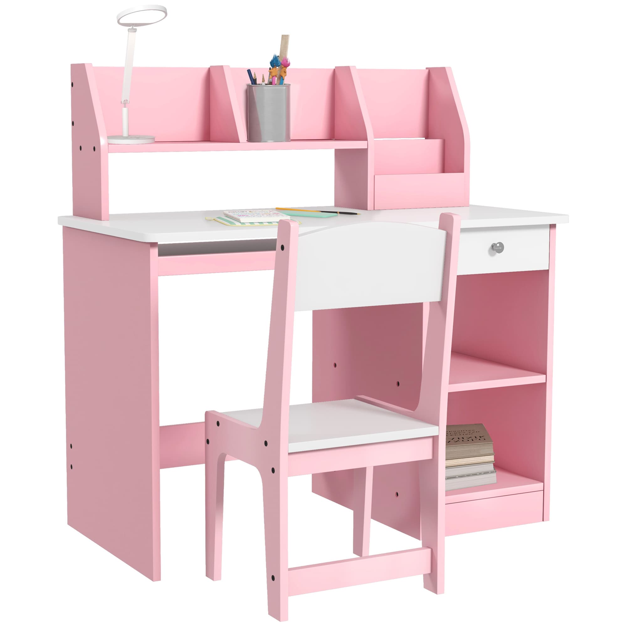 ZONEKIZ Bureau enfant ergonomique pour 5 à 8 ans en MDF dim. 90 x 45 x 90 cm blanc, vert, rose Aosom France