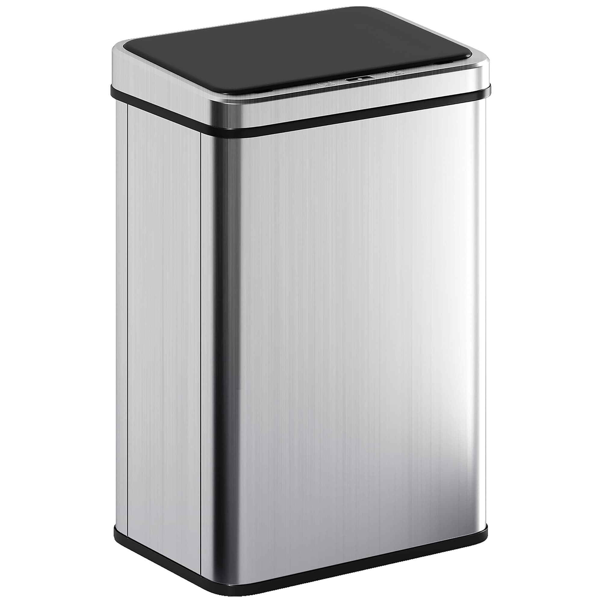 HOMCOM Poubelle à Capteur de 40L, Couvercle à Fermeture en Douceur, Poubelle de Cuisine Automatique Acier Inoxydable, Argenté