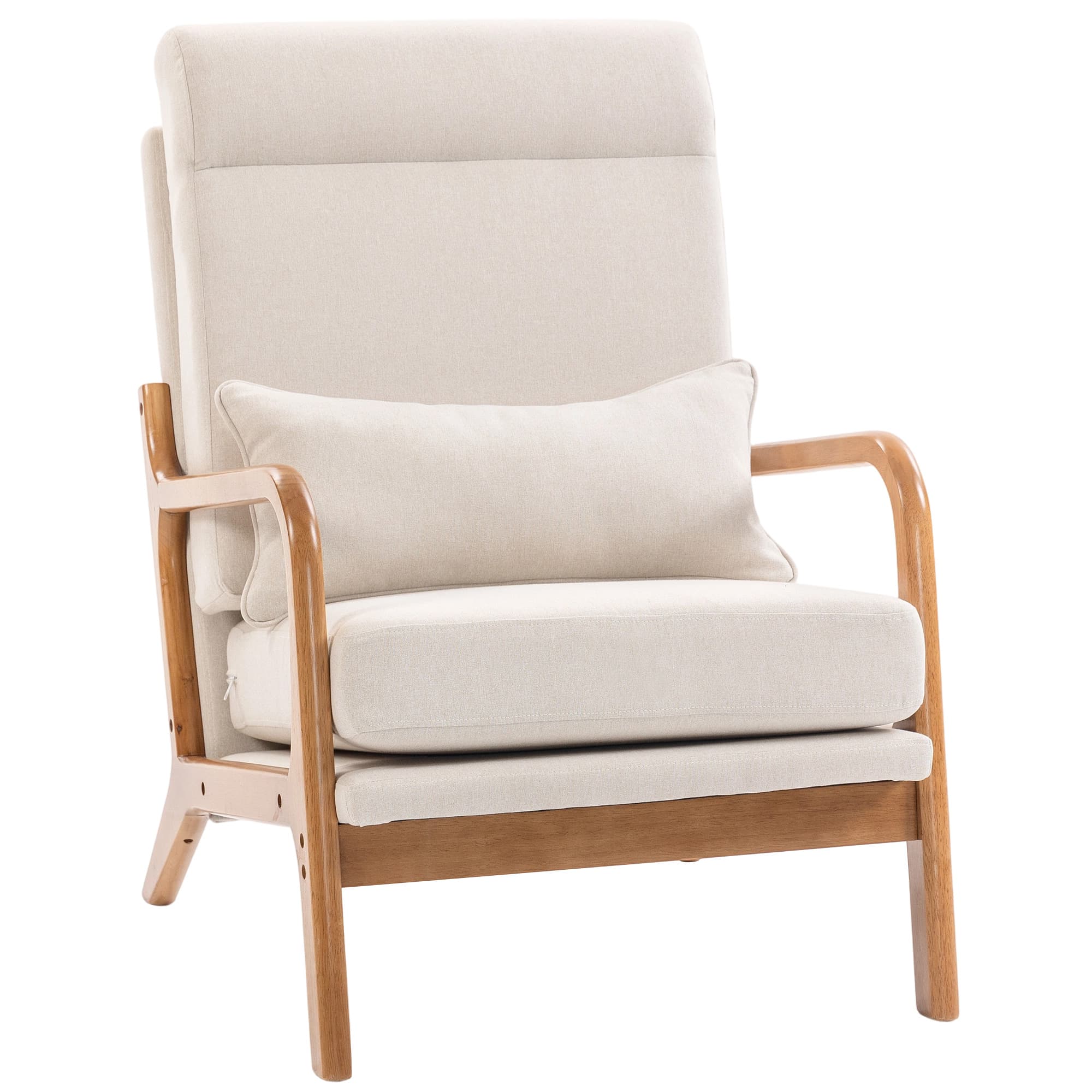 HOMCOM Fauteuil salon, fauteuil d'appoint rembourré en lin avec large assise, support lombaire, haut dossier, 64x86x93cm, crème