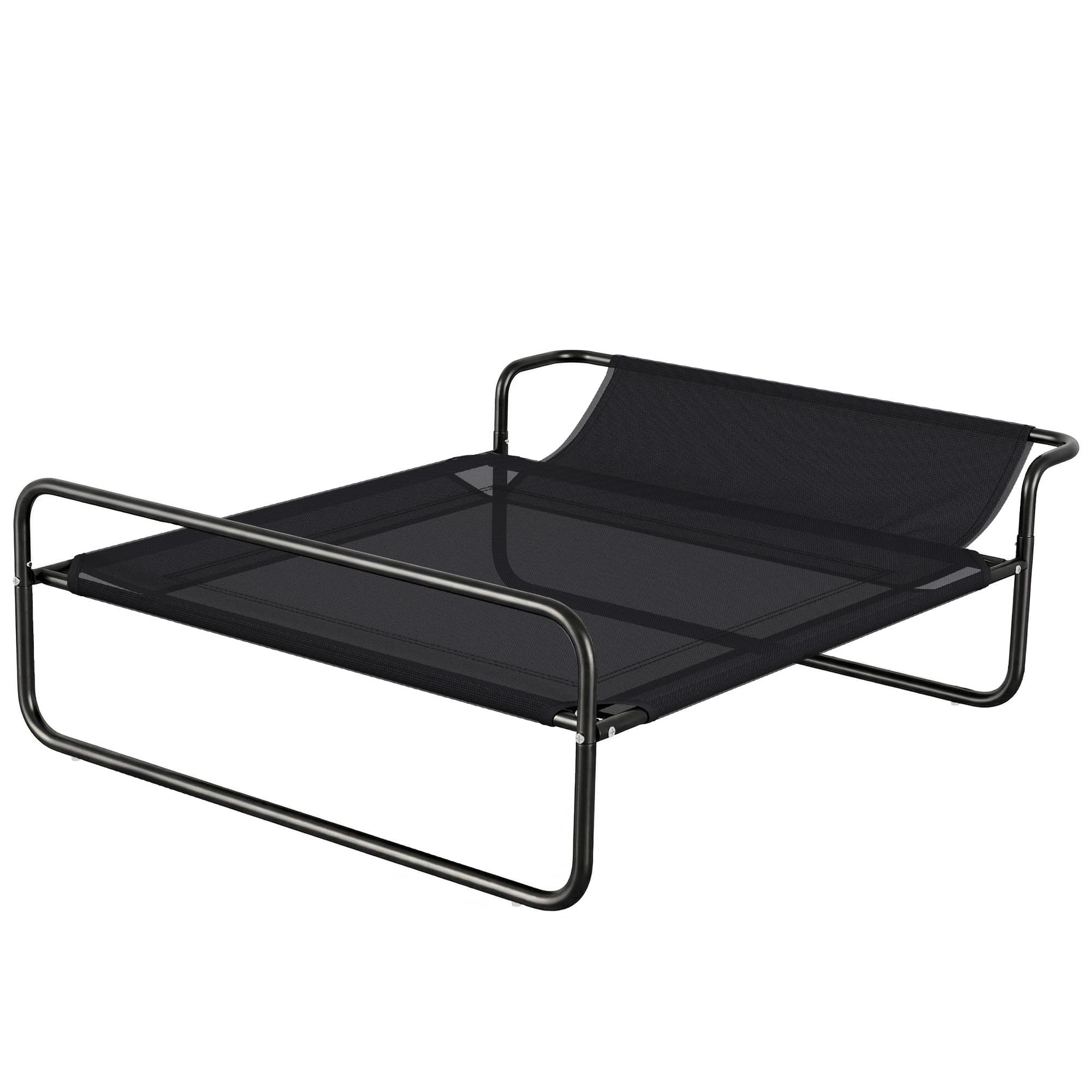 PawHut Lit surélevé pour chiens animaux de compagnie avec appui-tête tissu micro-perforé 106 x 81 x 33 cm noir