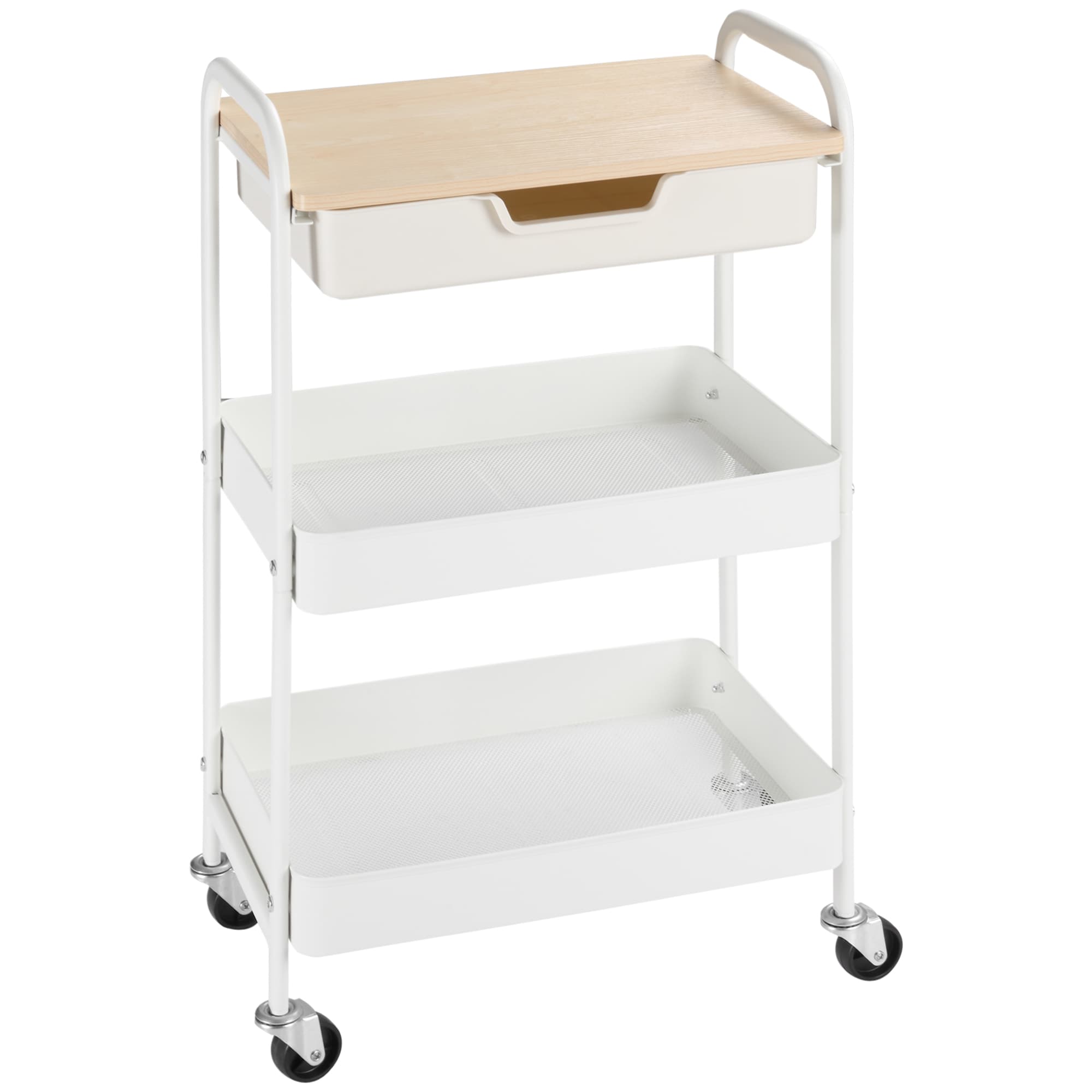 HOMCOM Desserte cuisine avec 3 niveaux et roulettes 43,9 x 30,5 x 75,6 cm acier blanc
