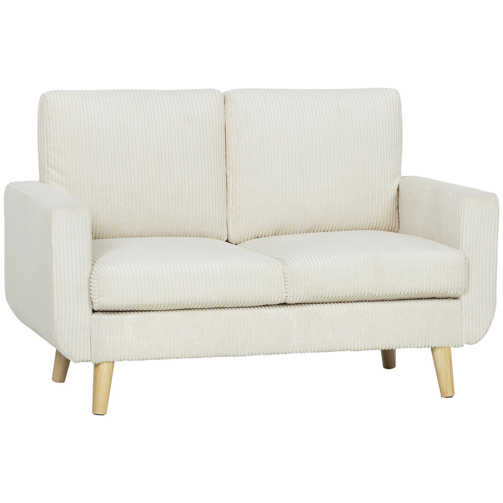 HOMCOM Canapé 2 places en velours côtelé, canapé de salon moderne 134 cm, assise rembourrée, coussin à ressorts, crème