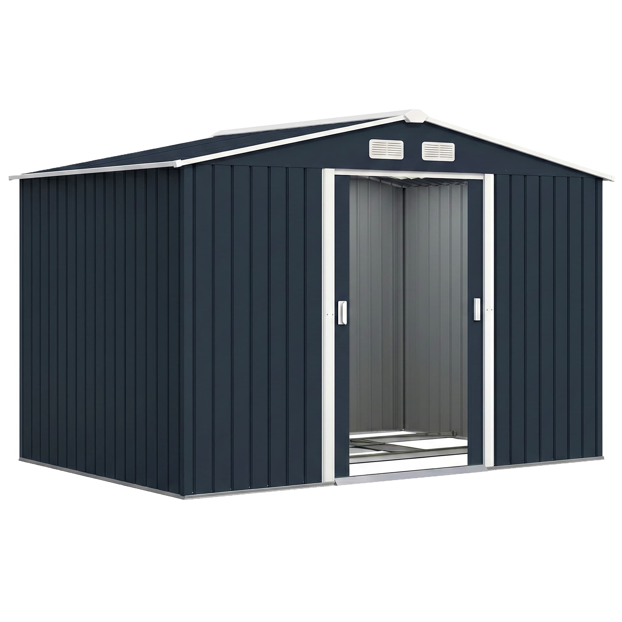 Outsunny Abri de Jardin 4,83 m2 Dim. 2,77L x 1,91l x 1,92H m Fondation Incluse Porte coulissante ventilations tôle Acier Gris