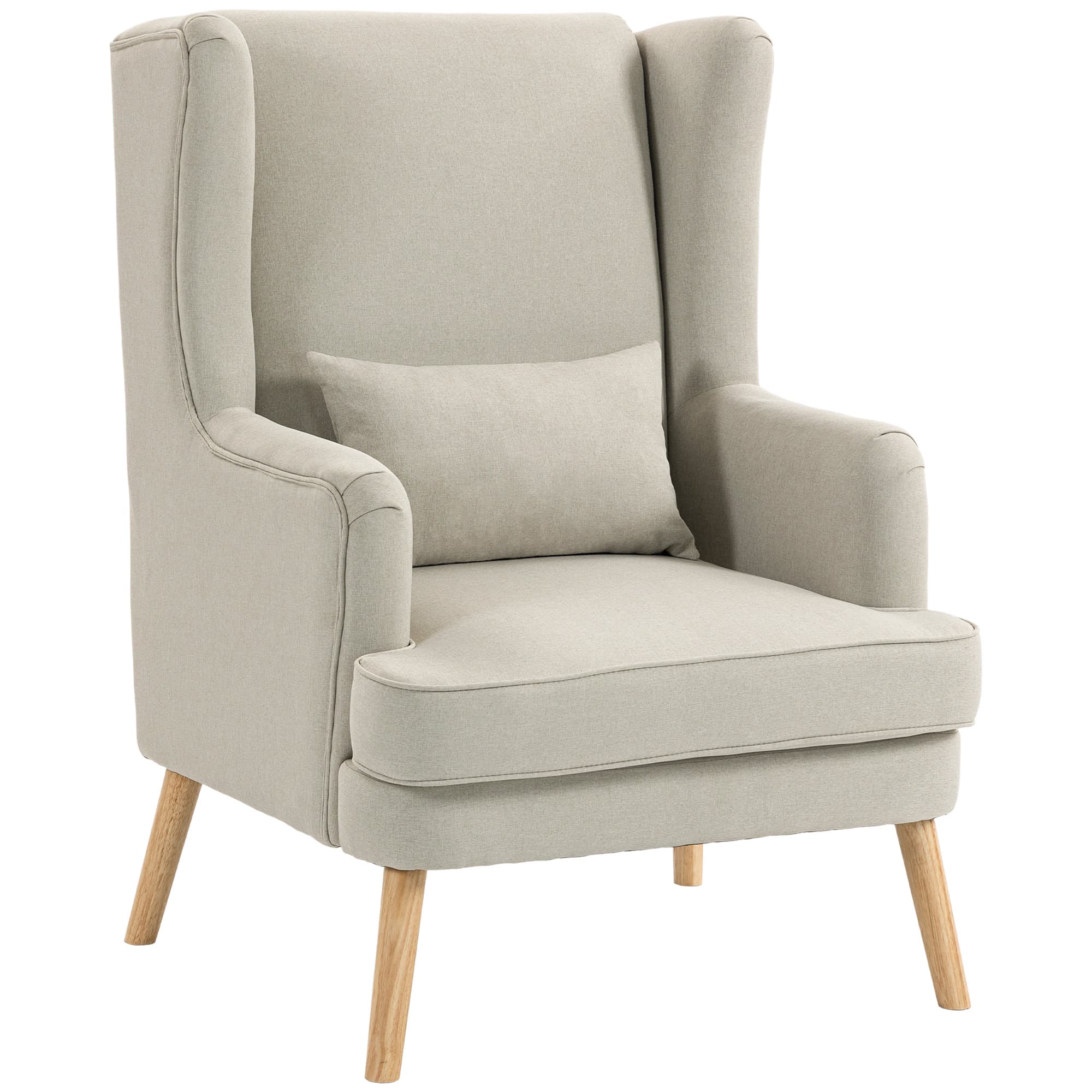 HOMCOM Fauteuil d'appoint, fauteuil aspect lin, dossier haut, assise large, coussin lombaire, Beige