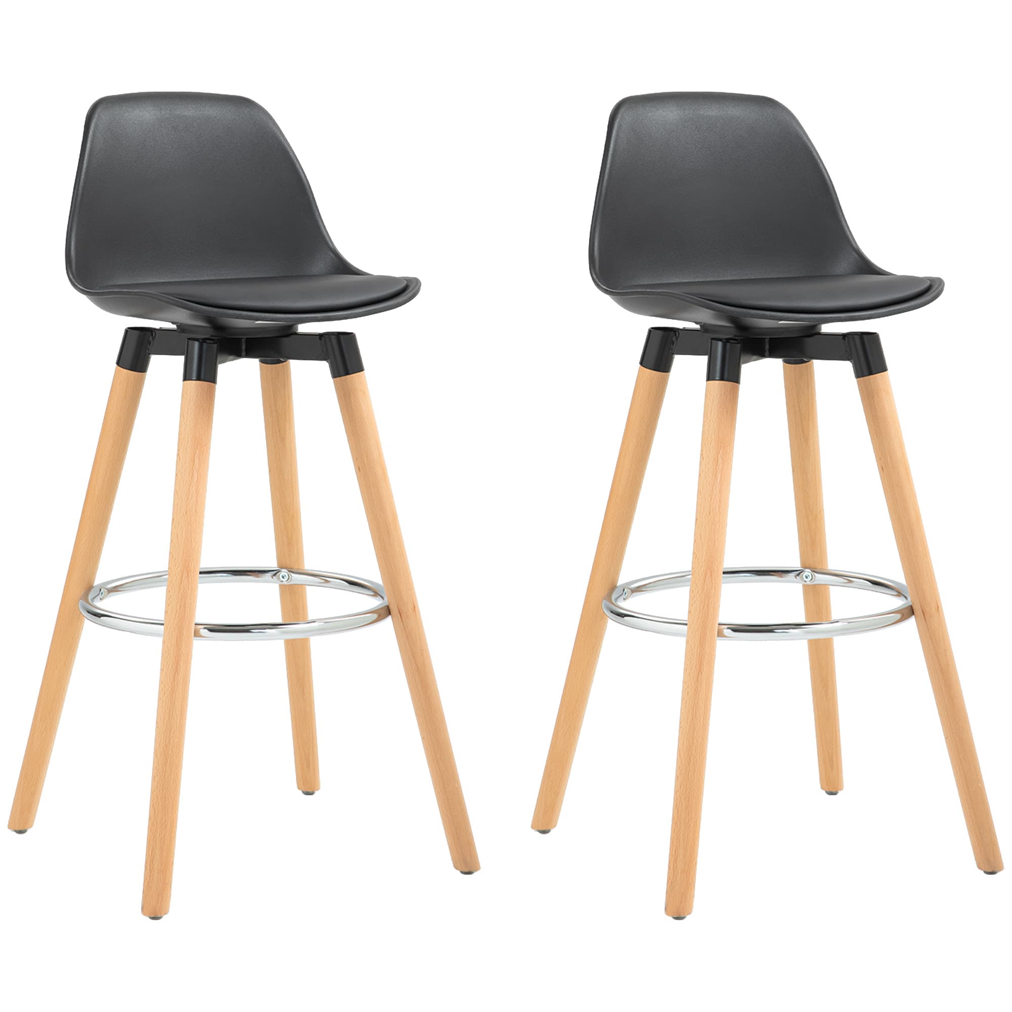 HOMCOM Lot de 2 tabourets de bar, chaises de bar avec dossier et repose-pieds, assise rembourrée, 43 x 43 x 91 cm, noir