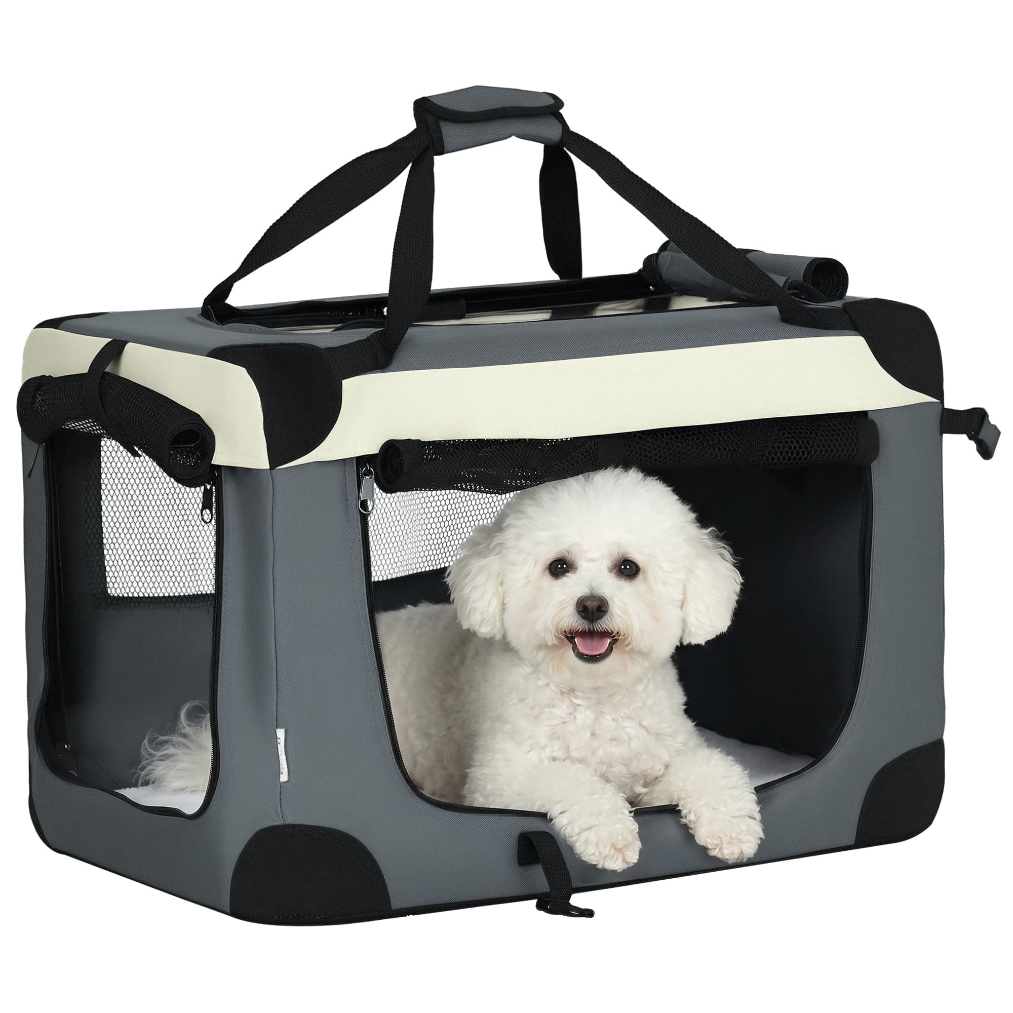 PawHut Sac Transport Maille Respirante pour Animaux de Compagnie Pliable Gris Noir Aosom France