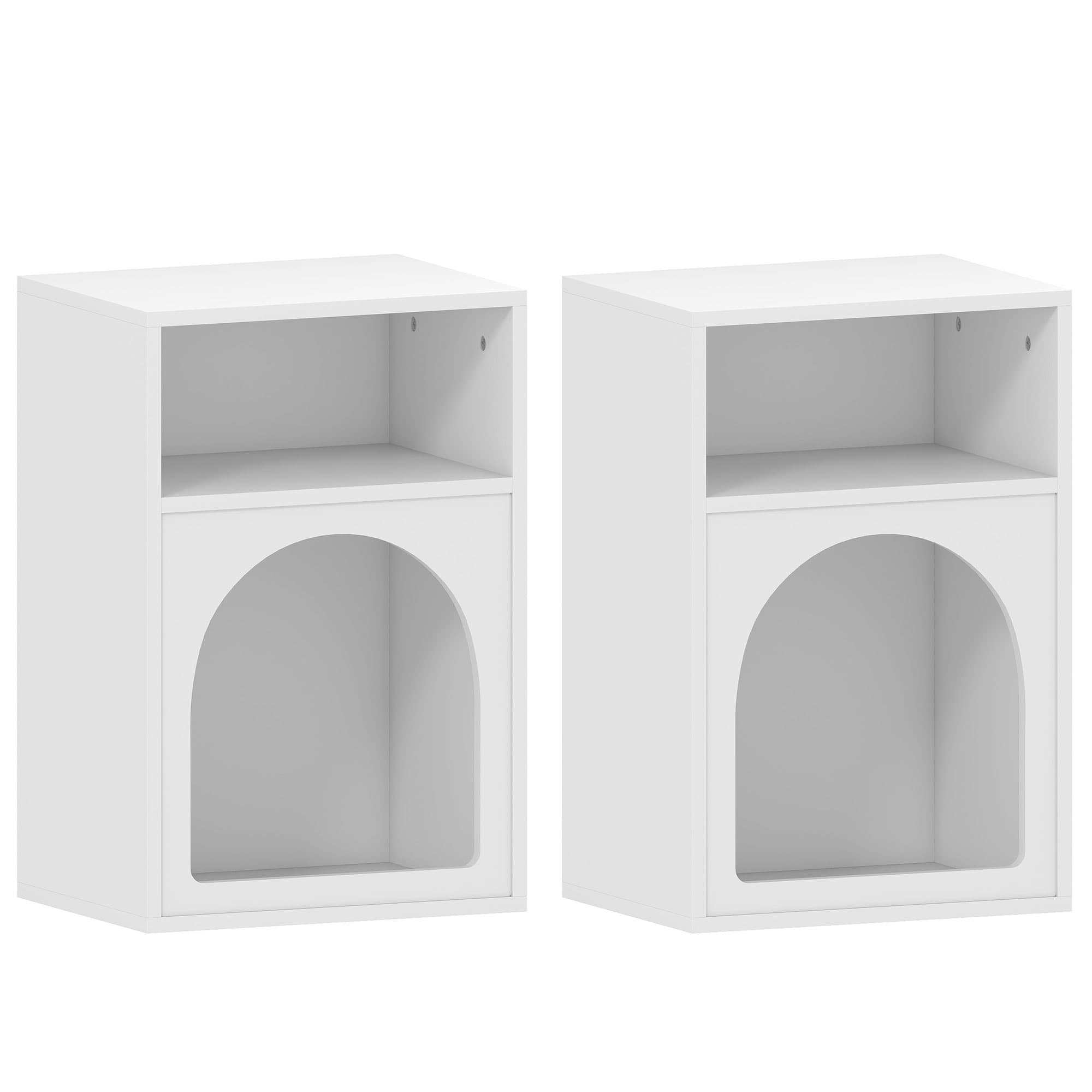 HOMCOM Lot de 2 tables de chevet, table de nuit avec compartiments ouverts, design arqué, 40 x 30 x 60 cm, blanc