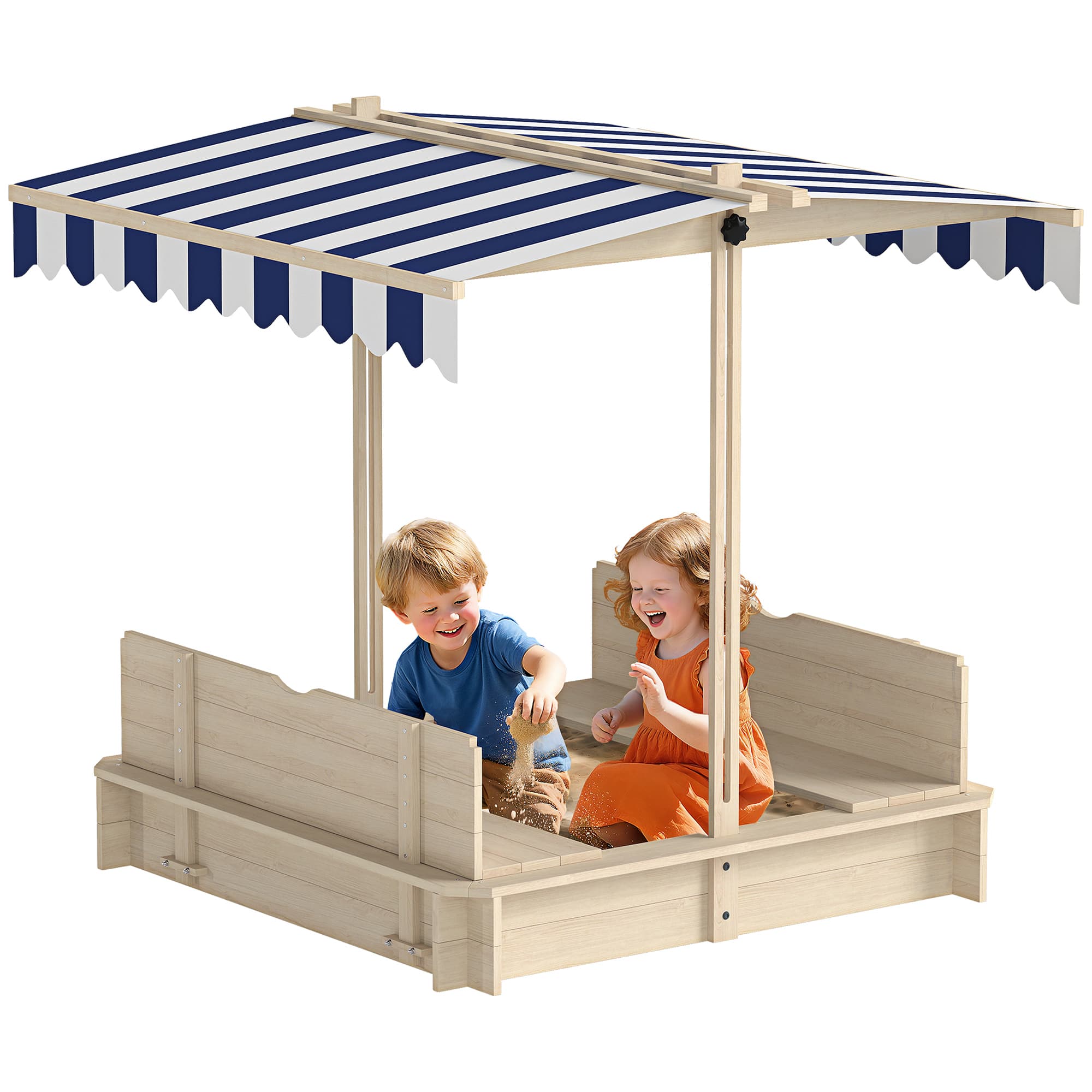 Outsunny Bac à sable carré en bois pour enfants dim. 106L x 106l cm avec bancs et couvercle - auvent réglable-AOSOM.fr