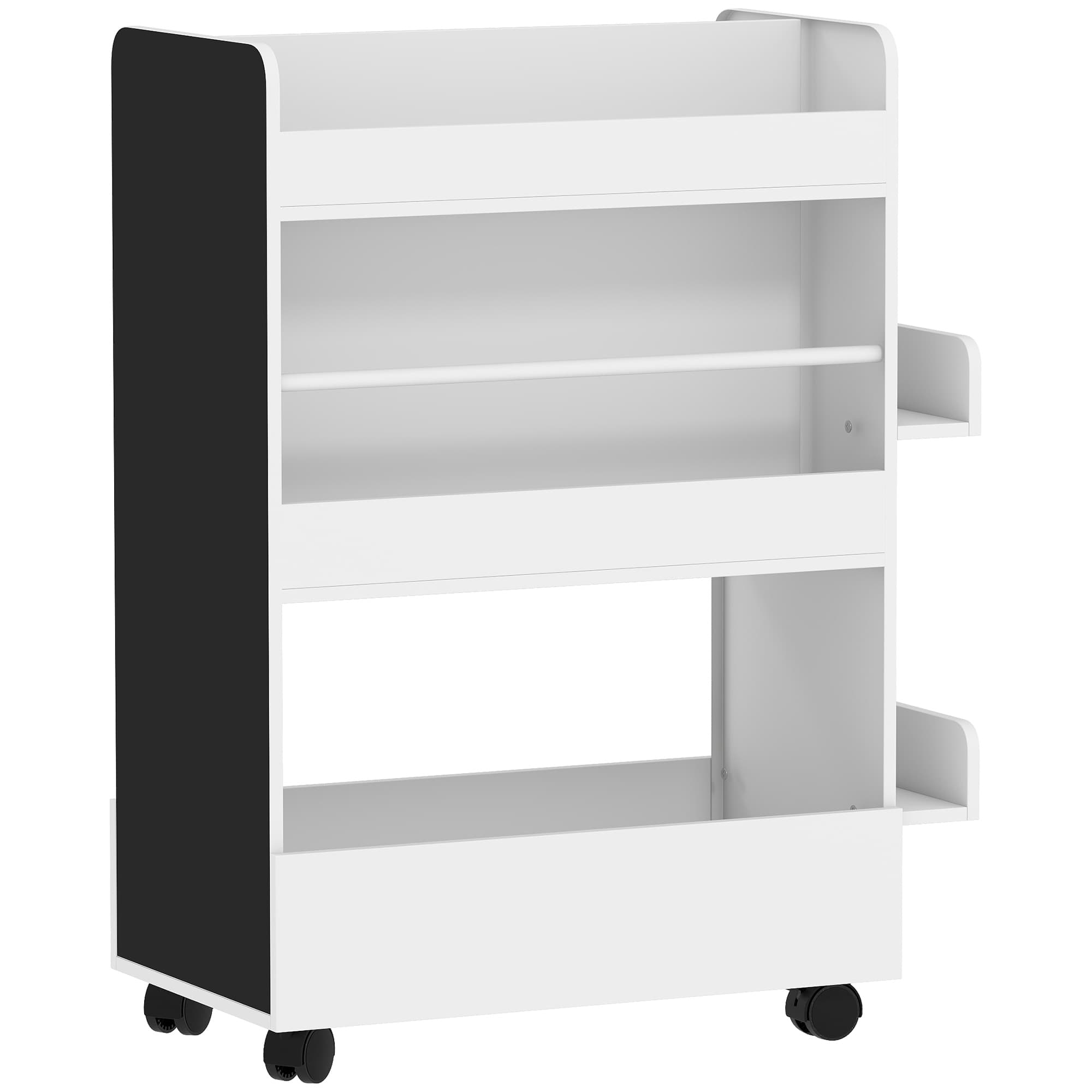 AIYAPLAY Bibliothèque pour enfant modulable, avec roulettes, rangement livres, étagères pour 3 à 8 ans en bois, MDF noir, blanc Aosom France