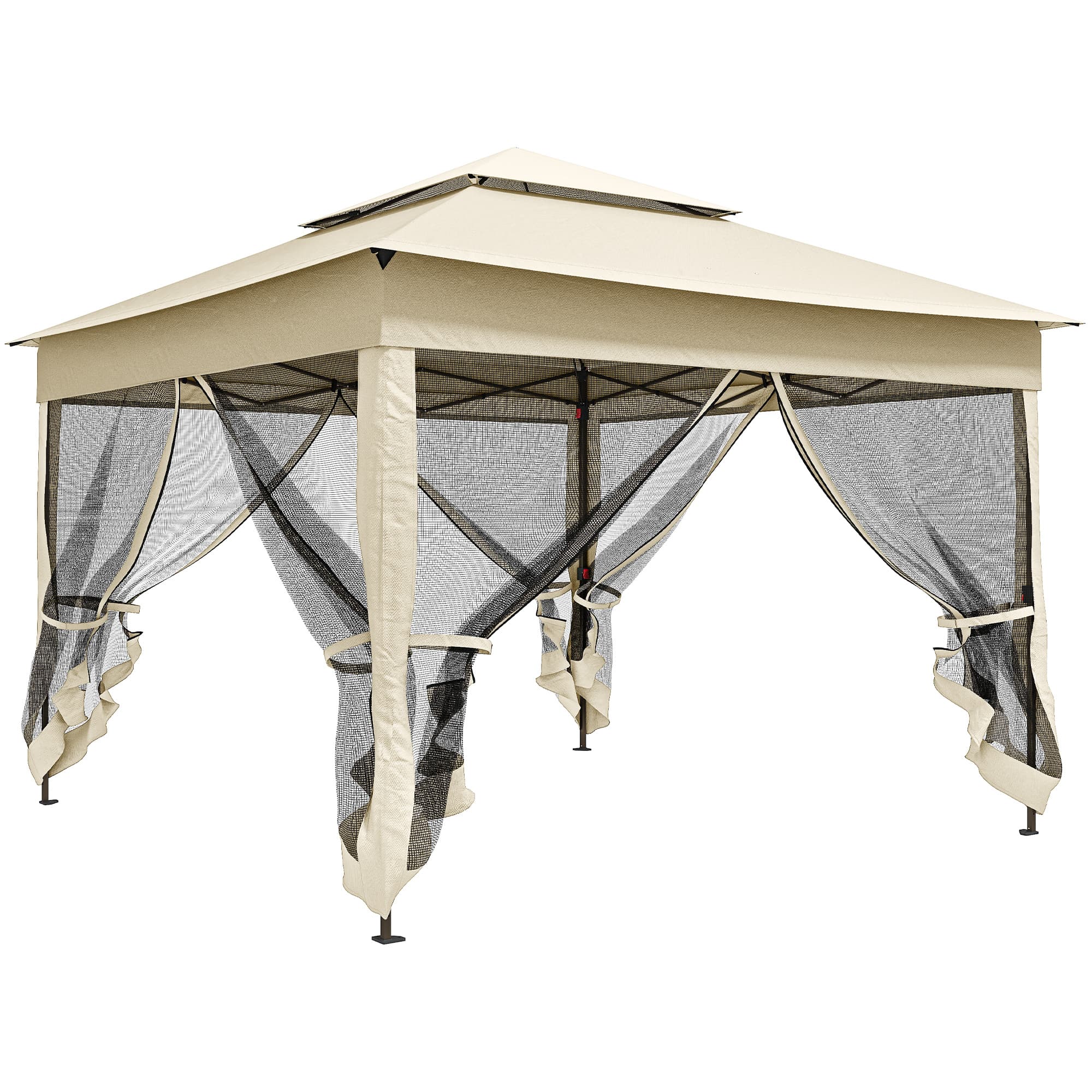 Outsunny Tonnelle de jardin pop-up pliant 3 x 3 m métal polyester imperméabilisé anti UV moustiquaires sac de transport crème