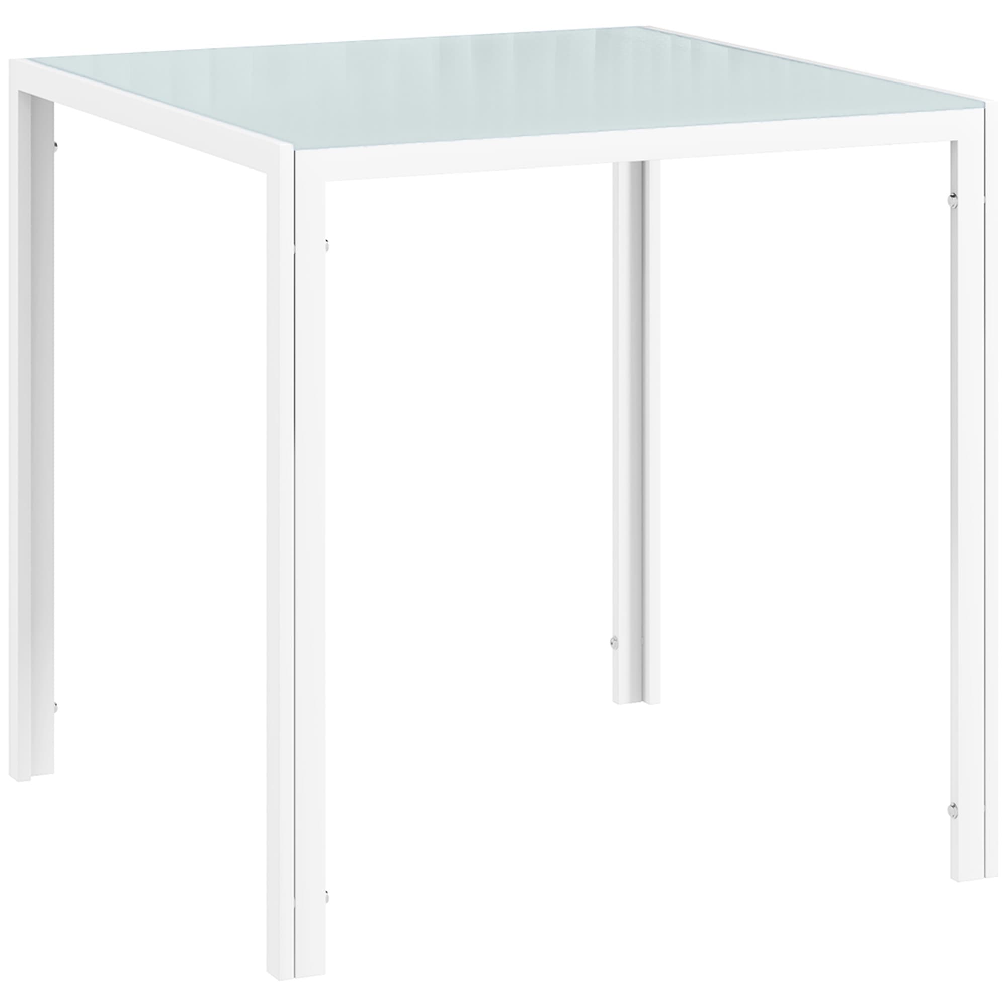 HOMCOM Table à manger en verre Table de cuisine carrée pour 4 personnes avec pieds métalliques pour salon 75x75x75 cm Blanc