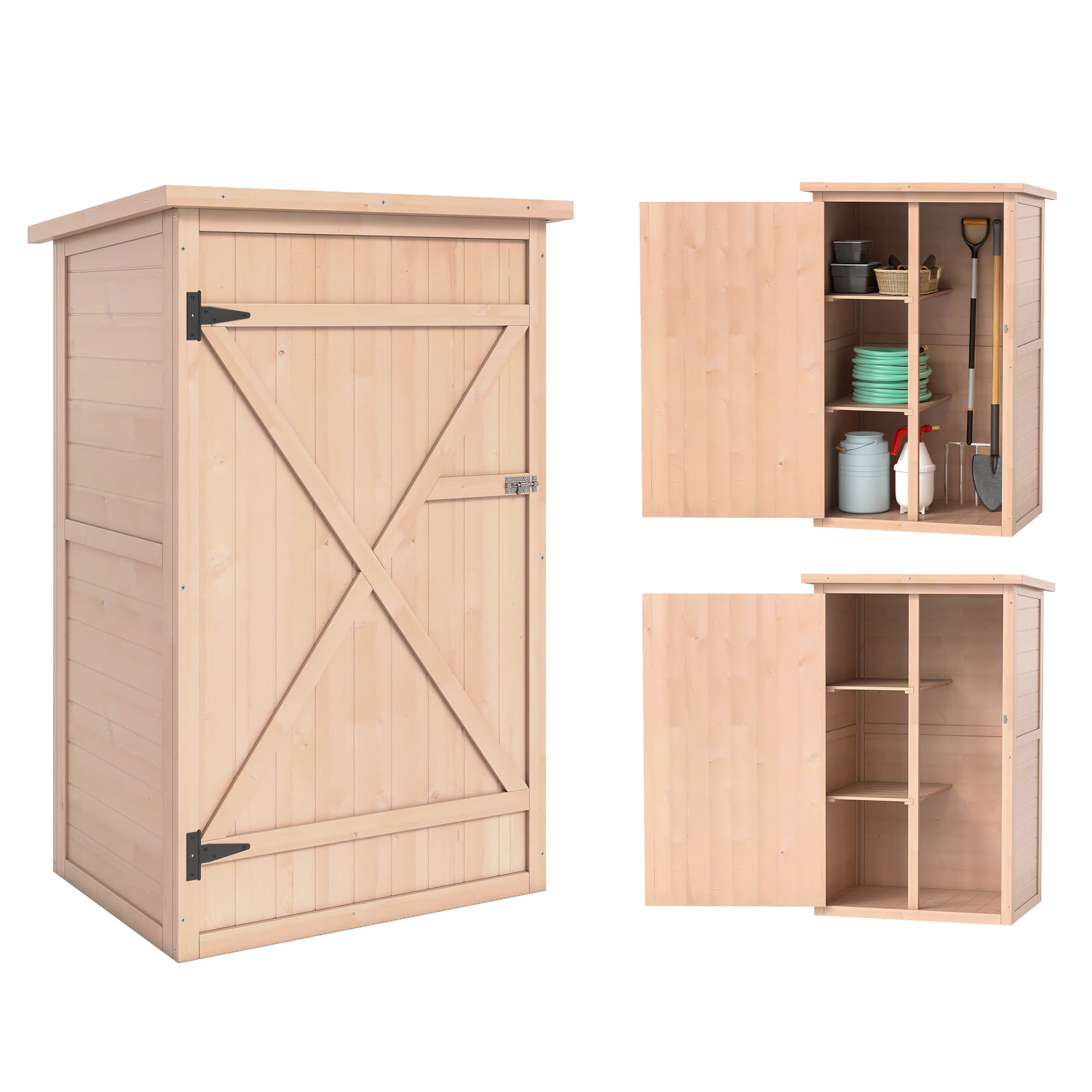 Outsunny Abri de Jardin en Bois Sapin pré-huilé avec 2 Étagères, Loquet, Toit Bitumé Incliné, dim. 75x56x115 cm Aosom France