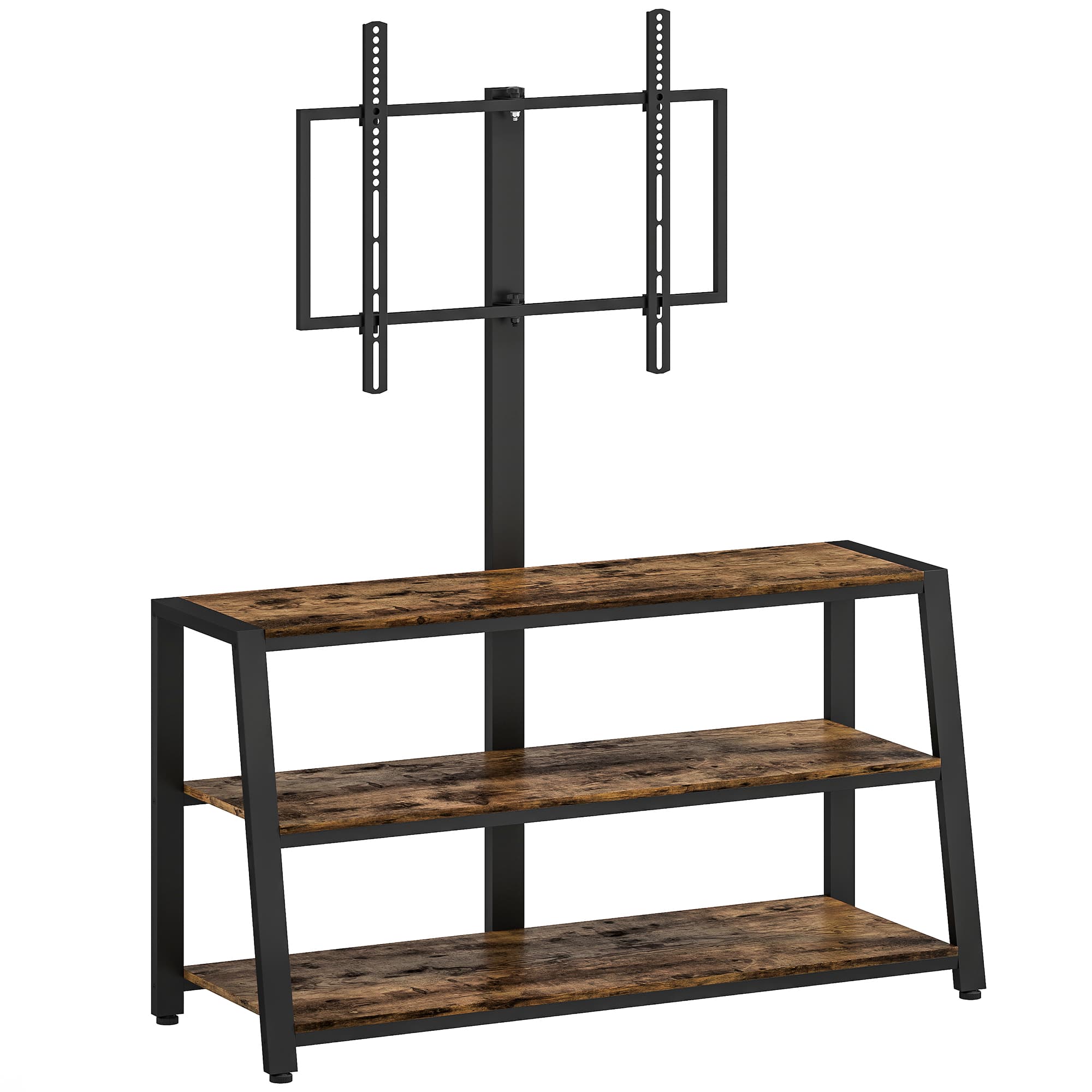 HOMCOM Meuble TV avec support pour téléviseurs de 32-70 pouces, étagères ouvertes, angle ajustable 35°, 108x41x135cm, marron