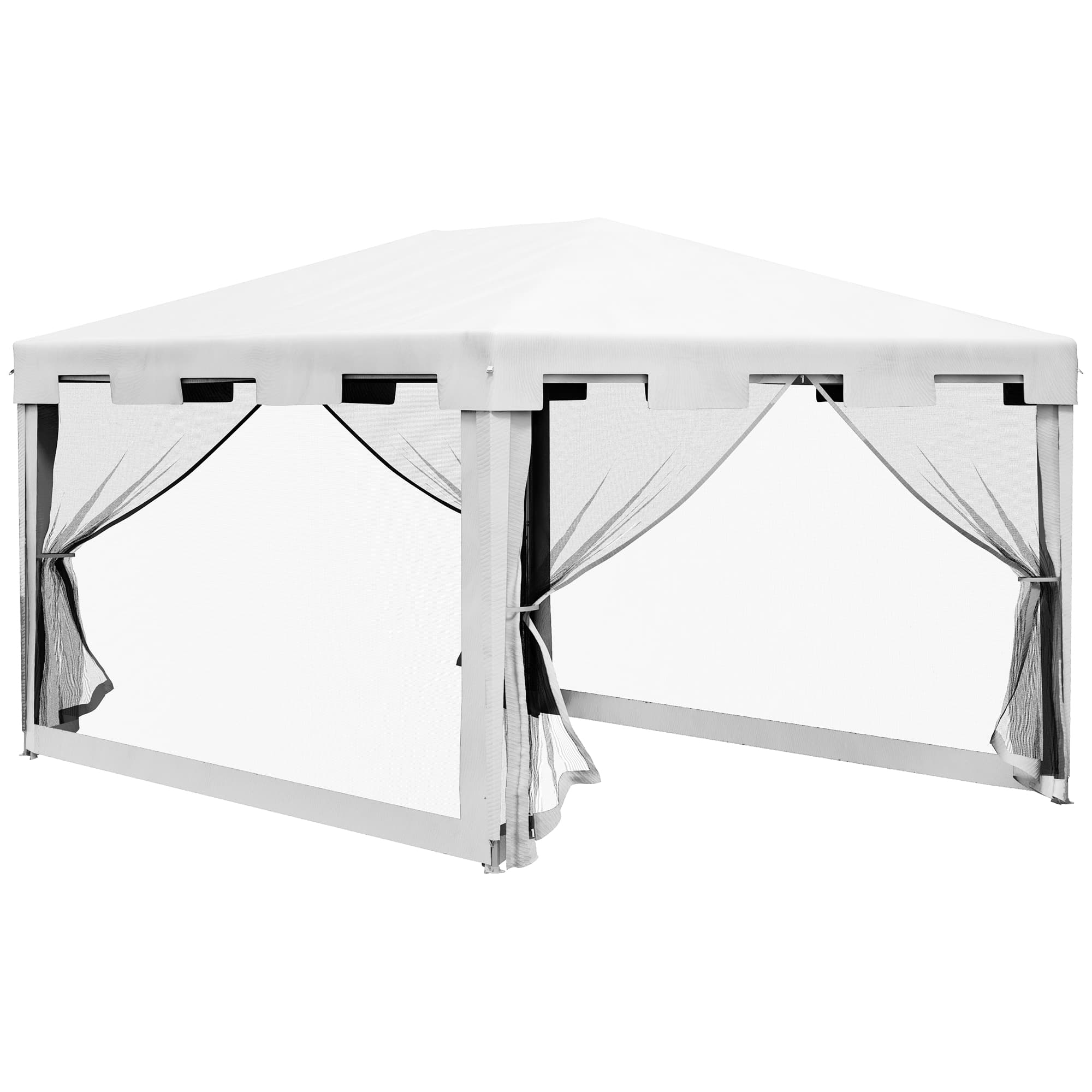 Outsunny Tonnelle de jardin 3 x 4 m, barnum de jardin, parois latérales en maille et 2 portes, pour fêtes et mariages, blanc