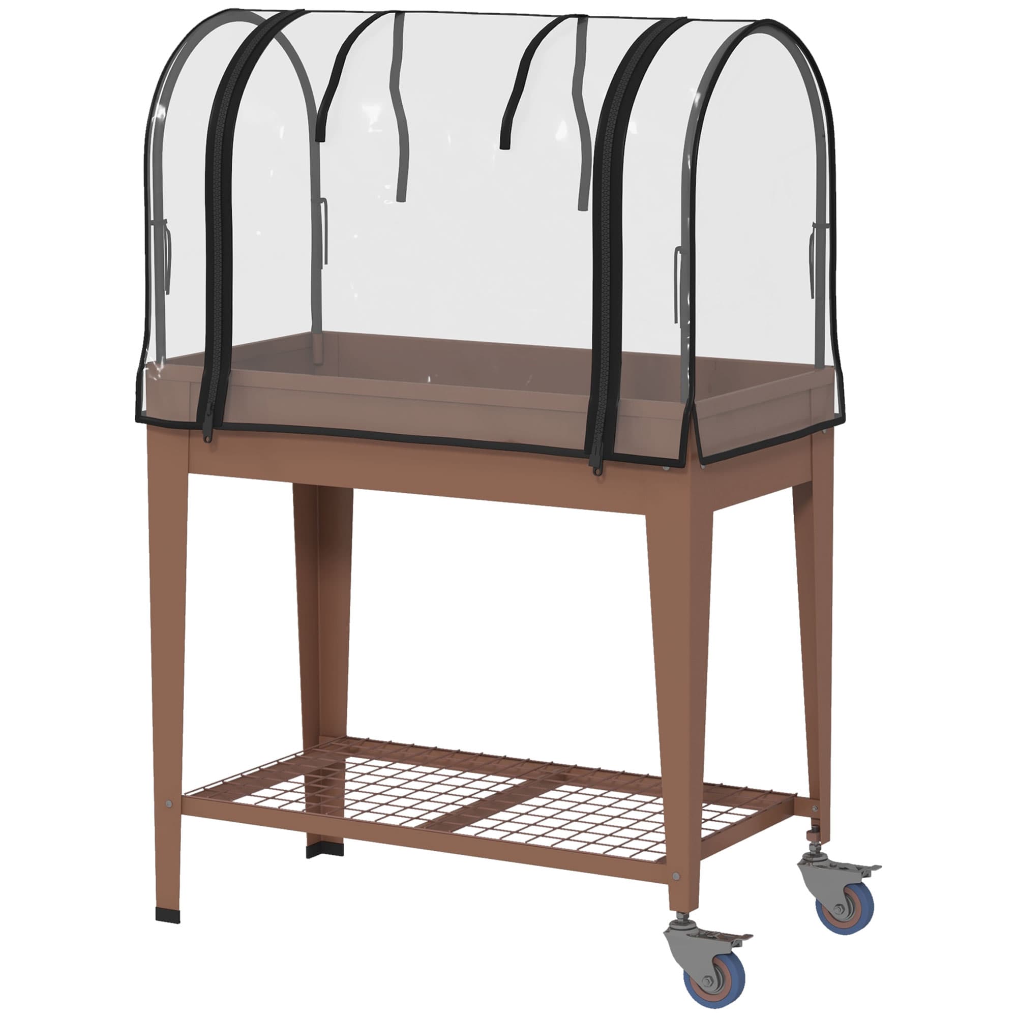 Outsunny Jardinière surélevée avec bâche transparente, 2 roulettes et 1 étagère inférieure, dim. 80L x 40l x 120H cm