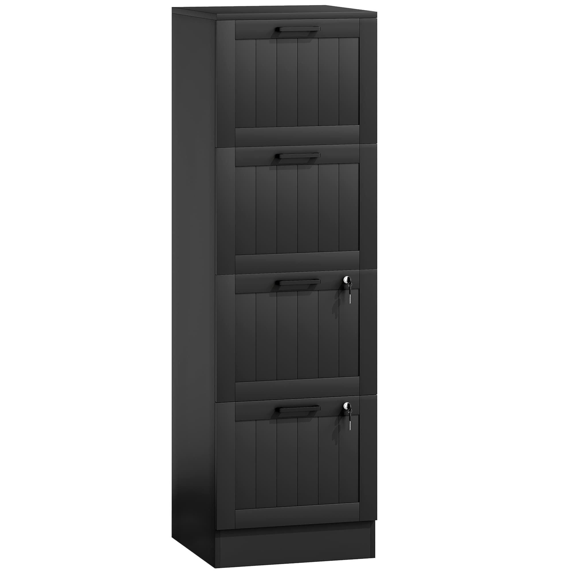 HOMCOM Caisson bureau, meuble rangement bois 4 tiroirs et serrure, barres de suspension réglables, 40 x 40 x 131 cm, noir