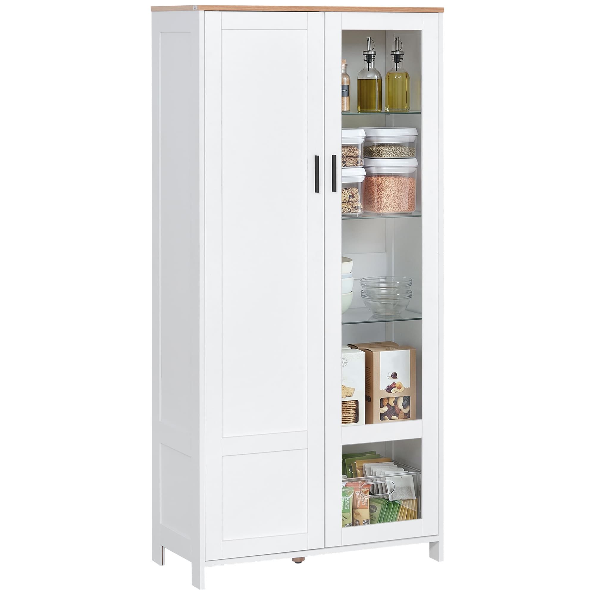 HOMCOM Buffet de cuisine armoire de cuisine meuble vitrine 7 étagères dont 3 étagères en verre 76 x 36 x 160 cm blanc Aosom France