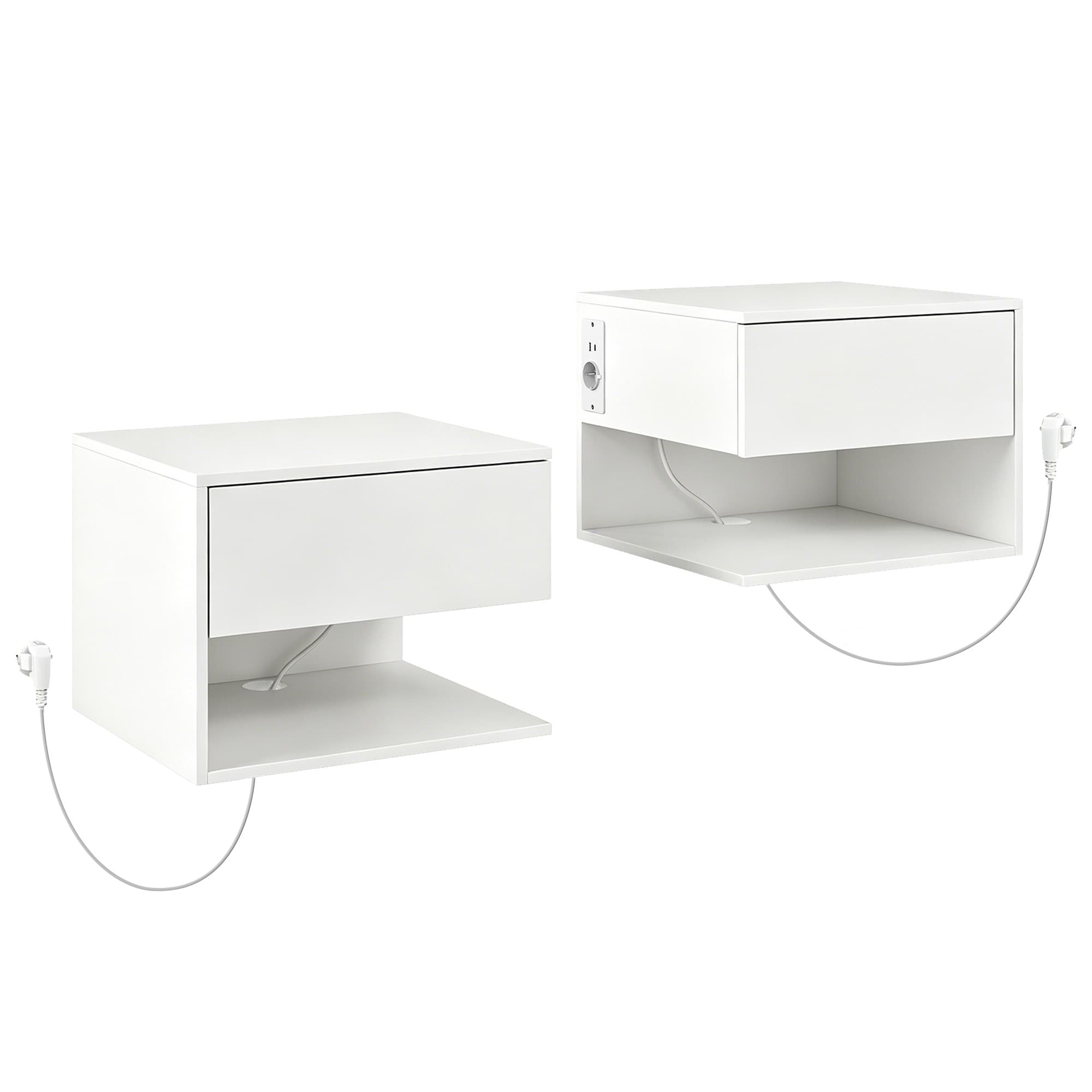 HOMCOM Lot de 2 Chevets Muraux avec Prises de Courant, Blanc