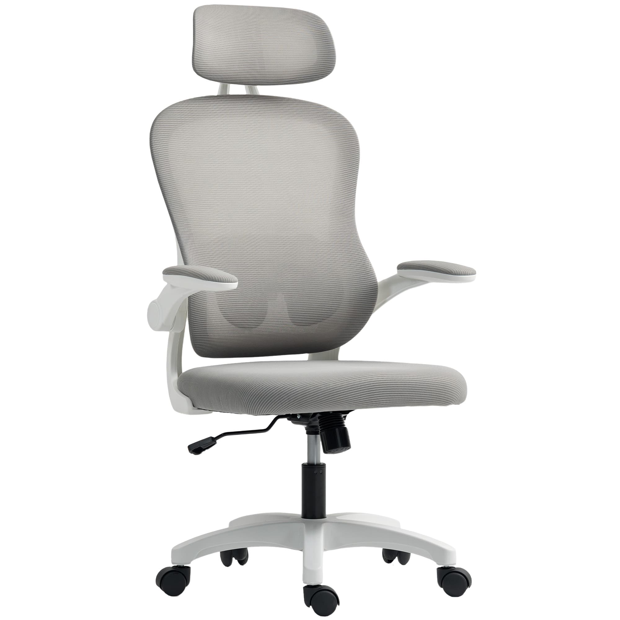HOMCOM Chaise Bureau Ergonomique, Fauteuil de Bureau en Maille avec Accoudoirs Rabattables, Hauteur Réglable, 64x62x115cm, Gris