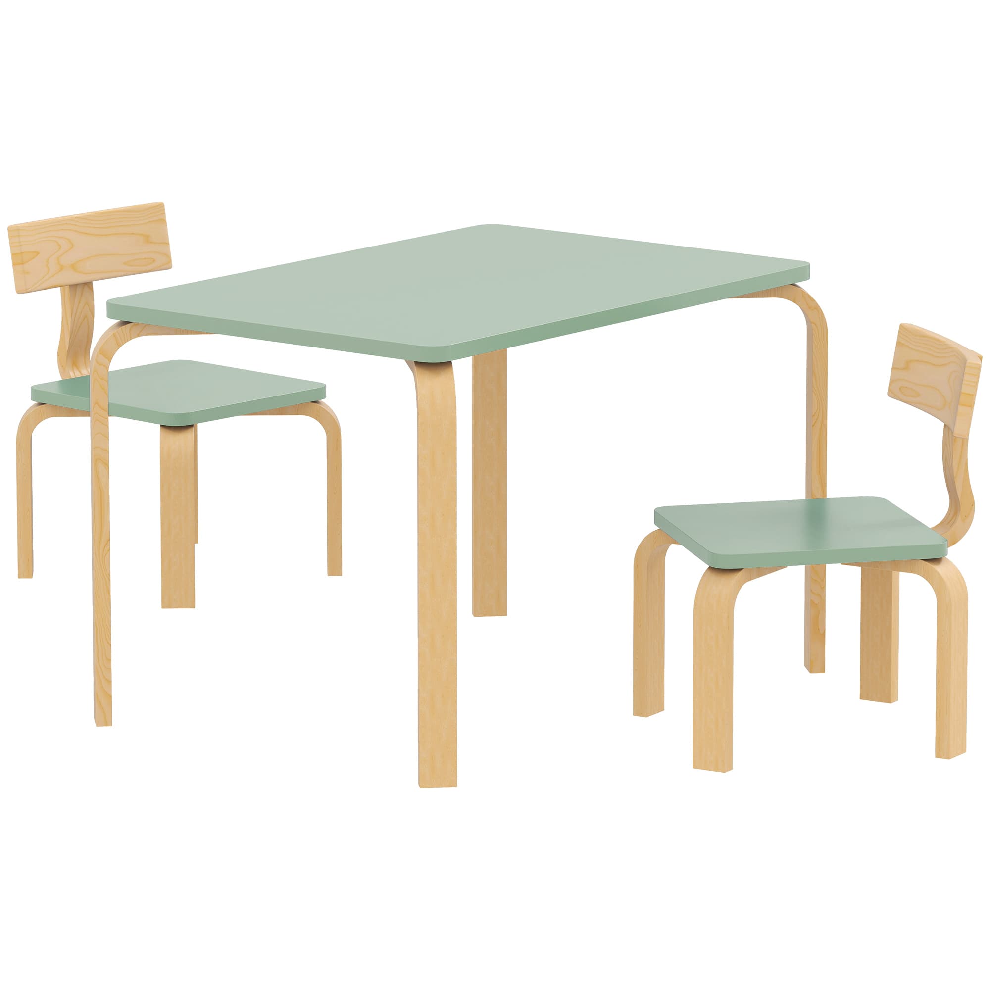 AIYAPLAY Table enfant avec chaises, lot table et 2 chaises enfant en bois pour dessiner, jouer, étudier, 78x53x53cm, vert