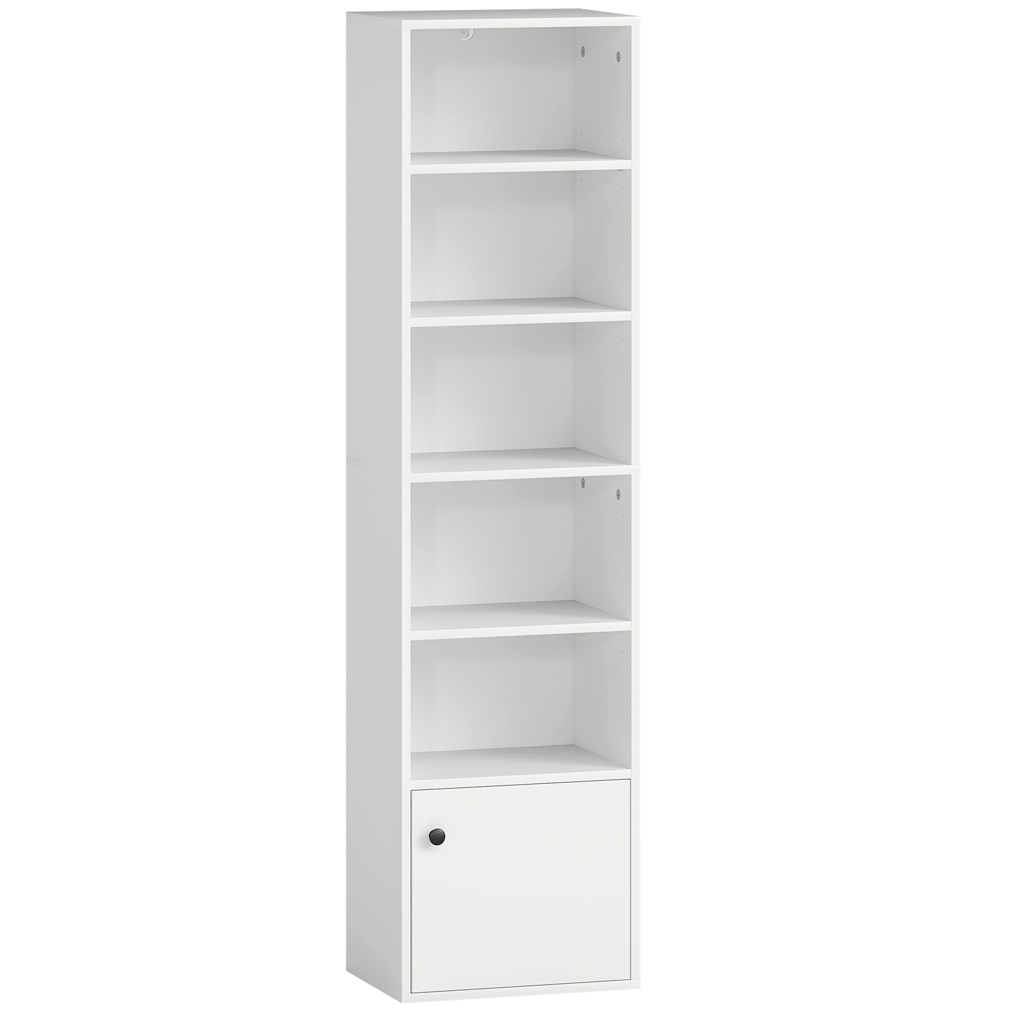 HOMCOM Bibliothèque meuble de rangement 6 niveaux avec 3 étagères réglables et placard, style moderne 40 x 30 x 156 cm blanc