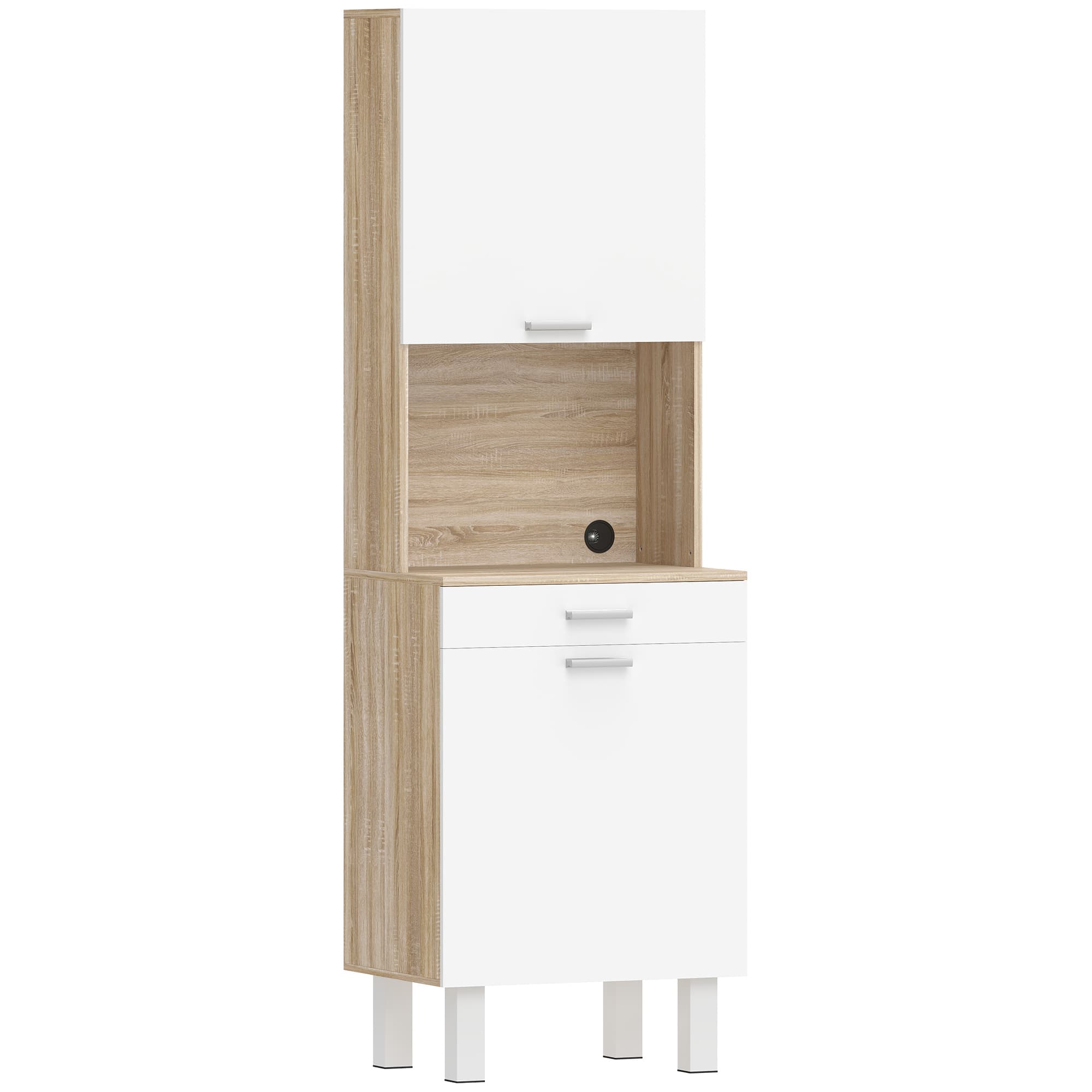 HOMCOM Buffet haut cuisine, armoire de cuisine avec 2 portes, tiroir et plan de travail, 55x40x174 cm, blanc et bois naturel