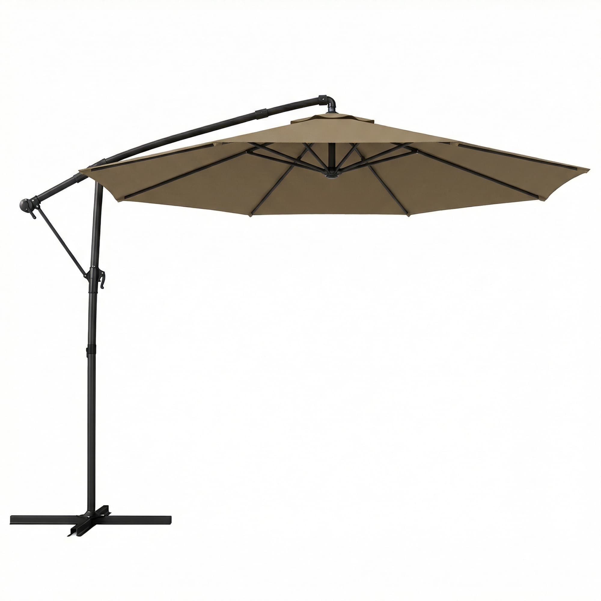 Outsunny Parasol déporté rond 3 m, parasol de jardin inclinable avec housse de protection, polyester protection UV UPF50+, kaki