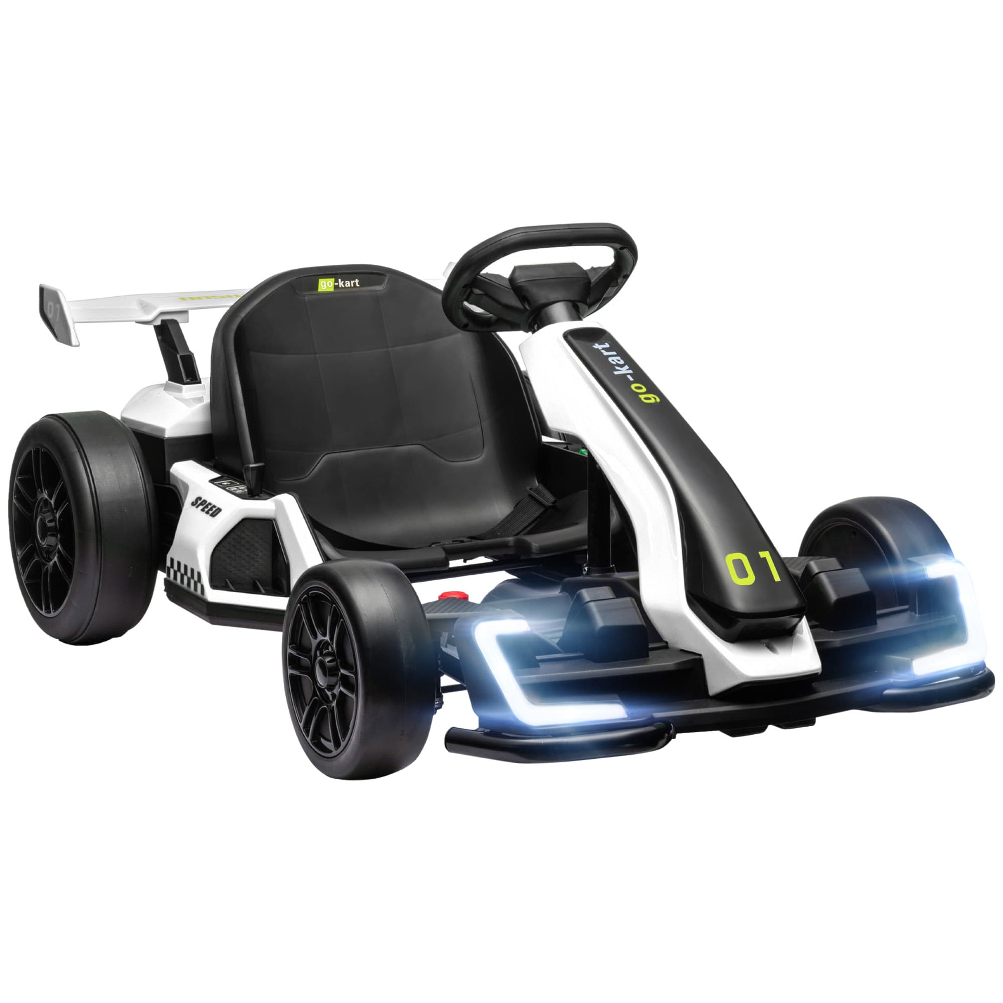 HOMCOM Kart électrique 4 V pour enfants Jusqu'à 12 km/h Kart avec fonction drift, 2 moteurs siège réglable démarrage progressif