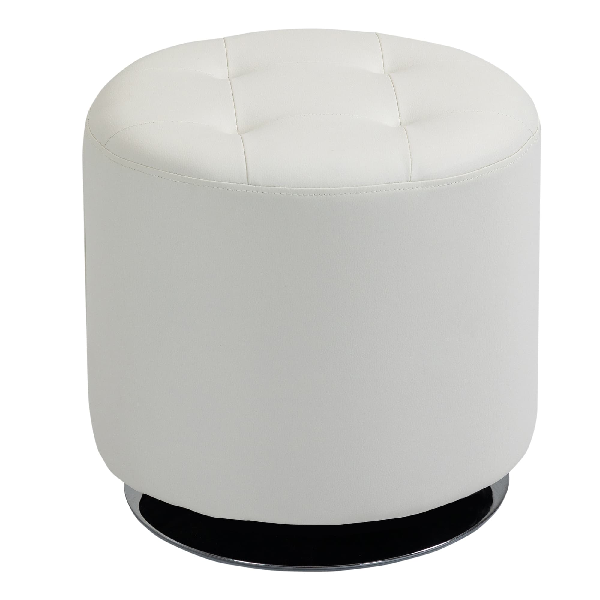 HOMCOM Repose pied salon pivotant à 360°, ottoman rond rembourré en PU avec base en acier, Ø 45,5 x 44,5 cm, blanc