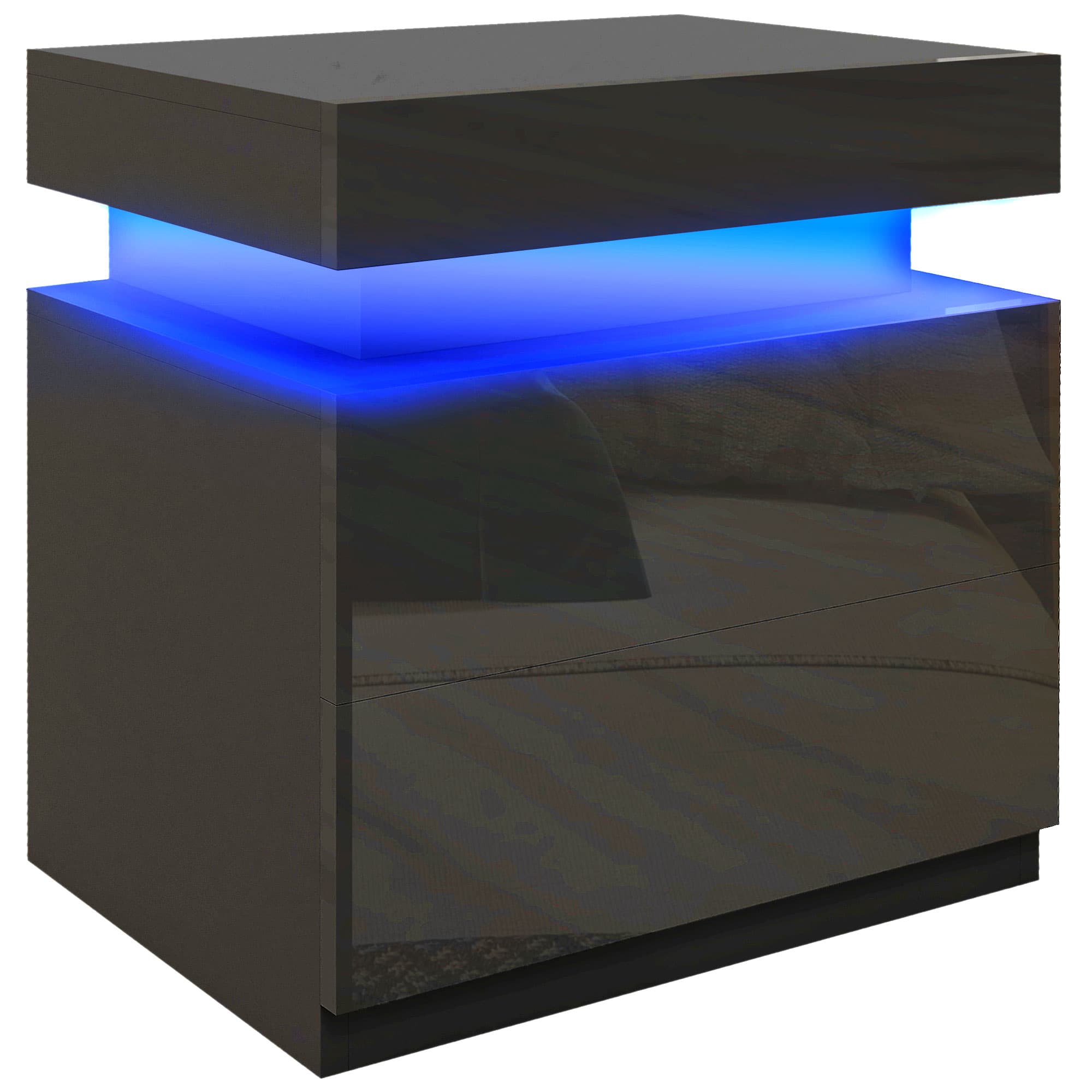 HOMCOM Table de chevet table de nuit lumière LED RVB panneau haute brillance avec 2 tiroirs pour salon chambre à coucher noir