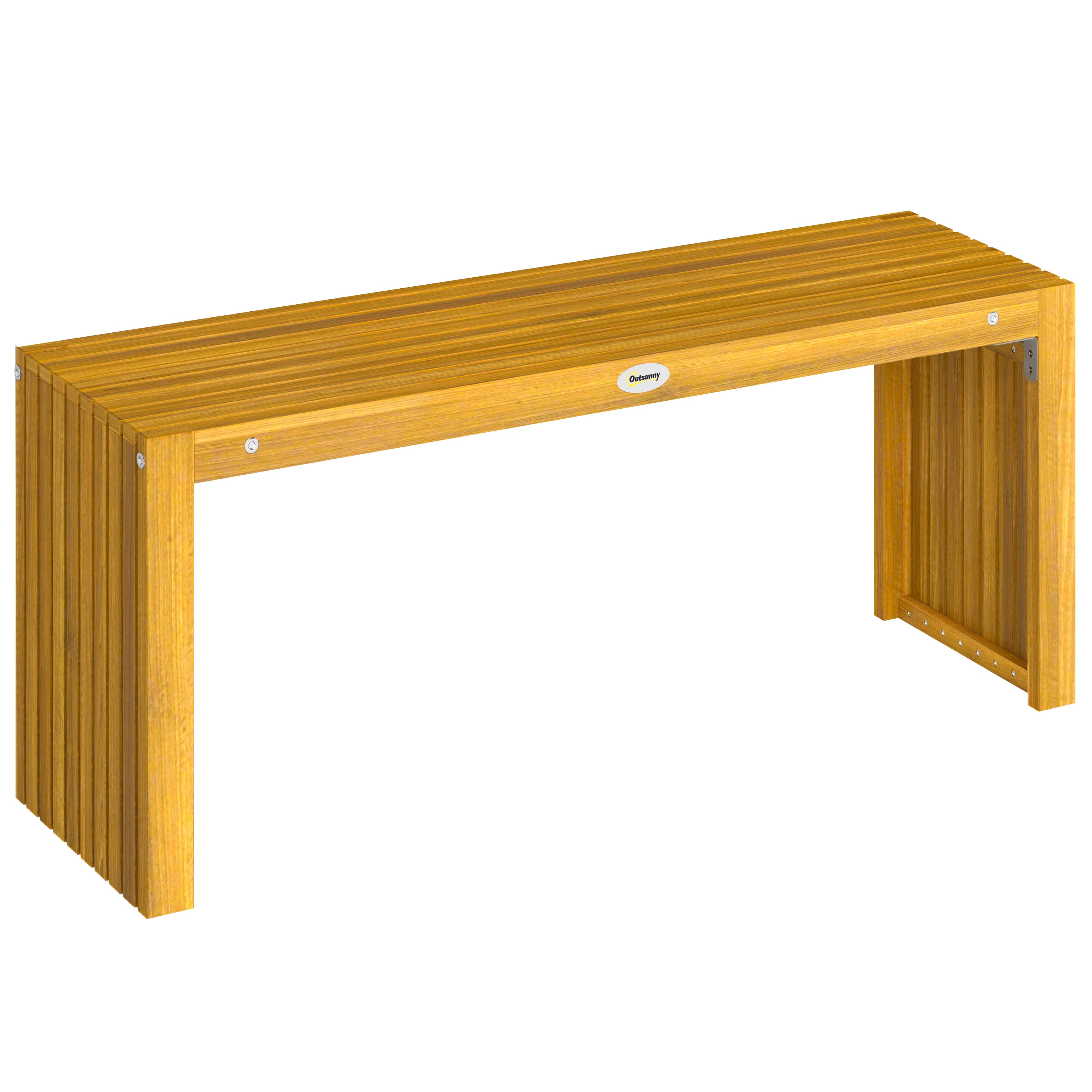 Outsunny Banc de Jardin en Bois d'Acacia sans Dossier 2 Places, Assise à Lattes Effet Bois, 110x30x45cm, Bois naturel
