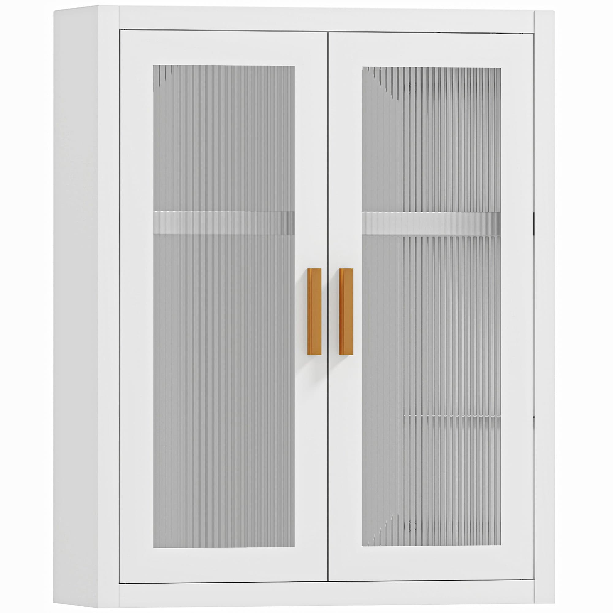 HOMCOM Armoire murale de salle de bain, meuble haut salle de bains avec 2 portes cannelées, étagère réglable, 40x14x50cm, blanc