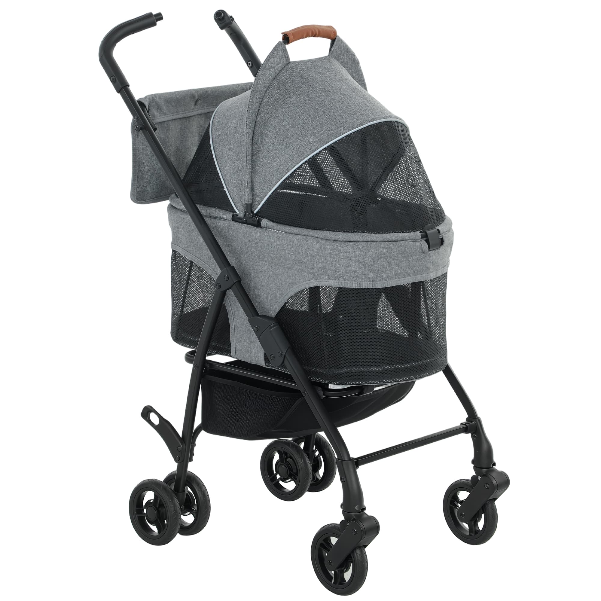 PawHut Poussette pour Chien Pousse-Chien 3 en 1 Détachable Pliable Nacelle Amovible et Sans Fermeture Éclair Suspension Gris