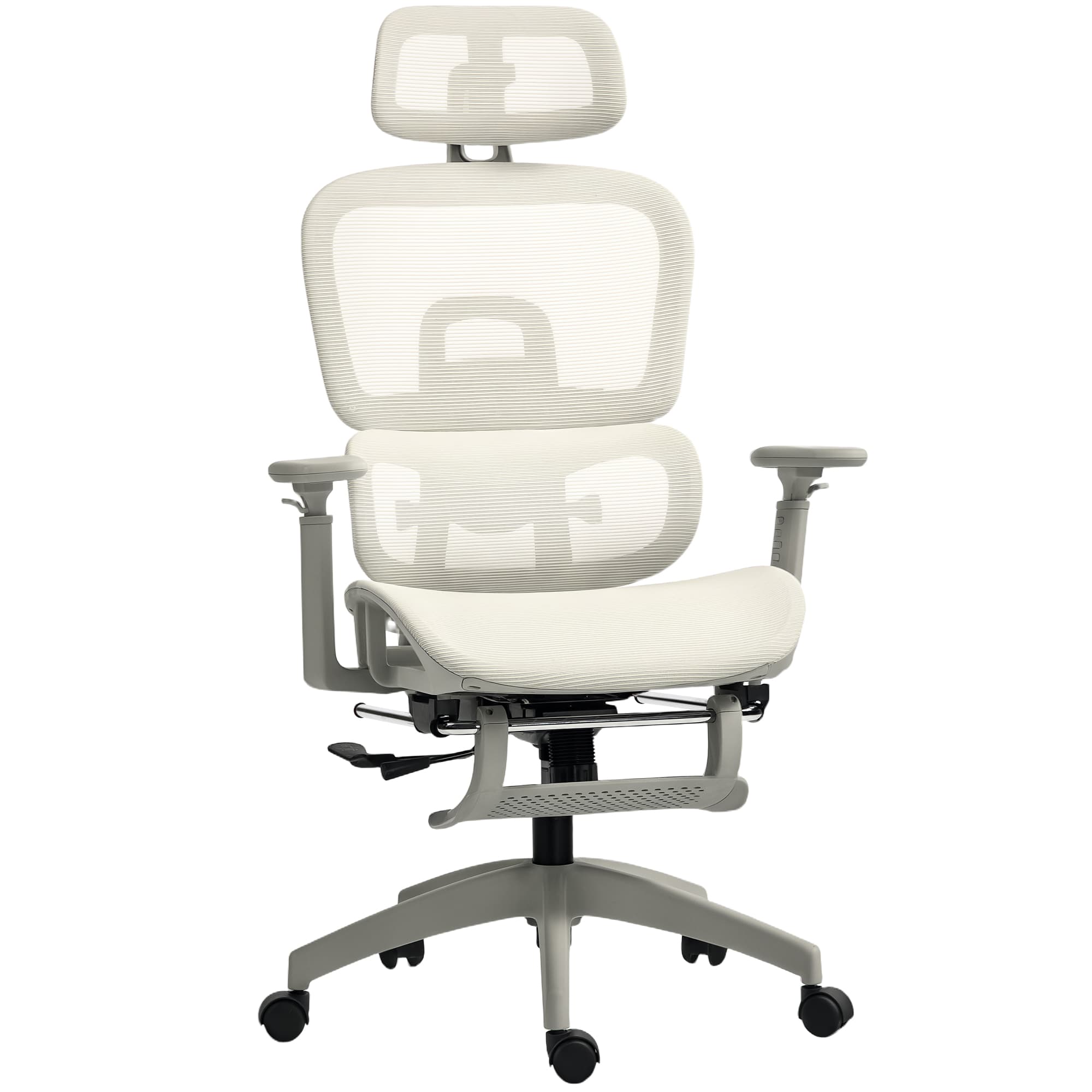 HOMCOM Chaise de bureau ergonomique en maille, fauteuil de bureau inclinable, accoudoirs 3D, appui-tête réglable, beige