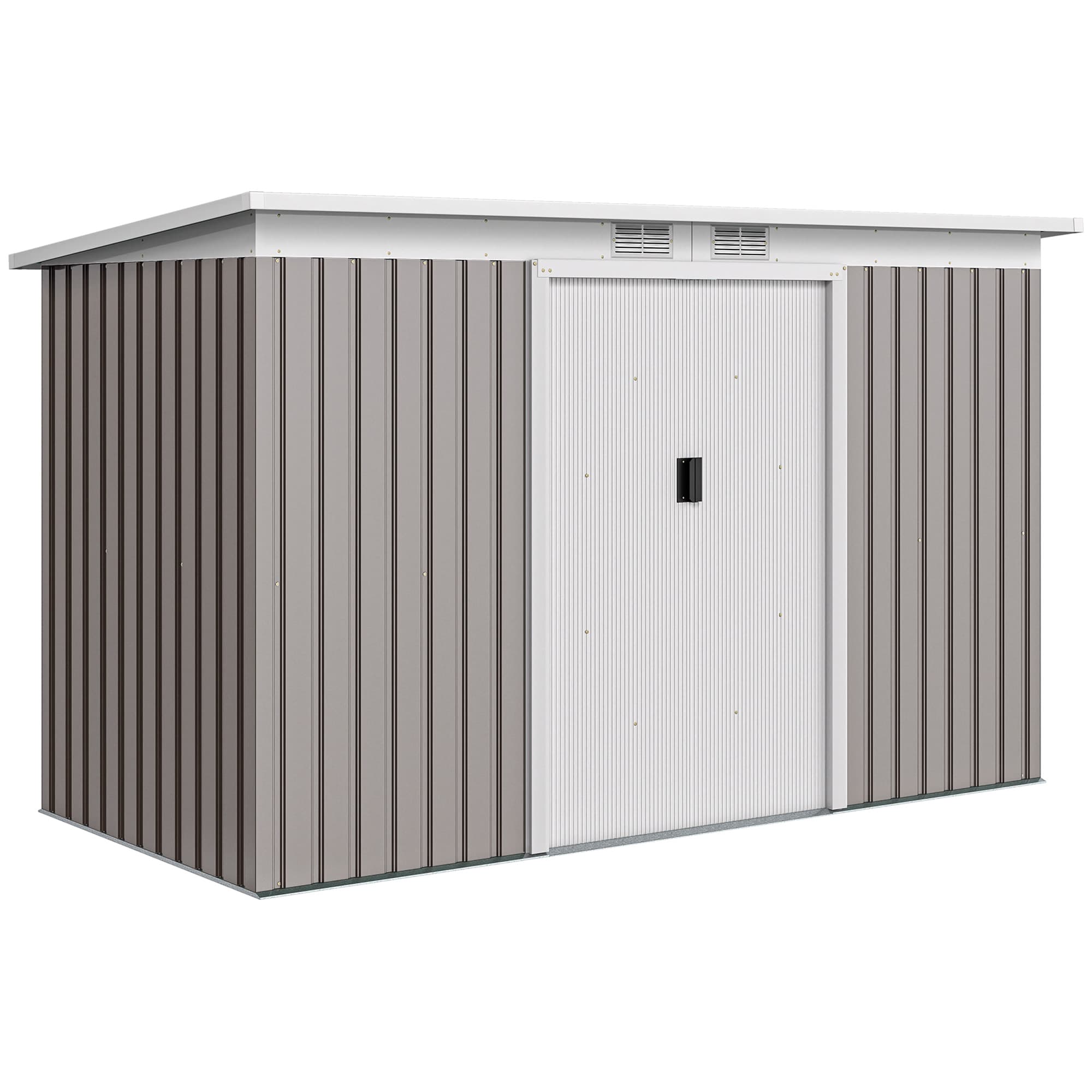 Outsunny Abri de jardin 3,6 m2 remise à outils avec kit de fondation en acier galvanisé 280 x 130 x 172 cm, gris clair
