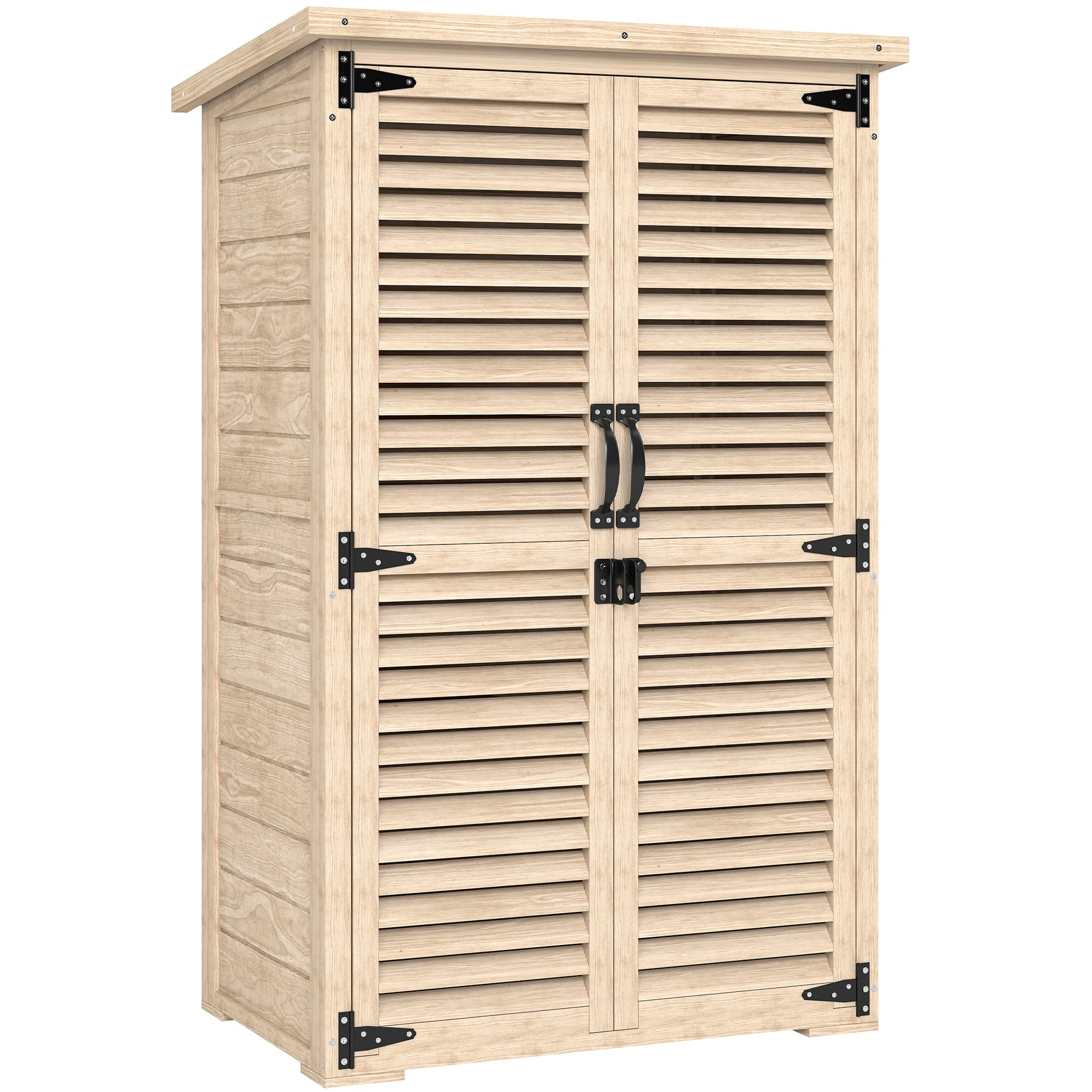 Outsunny Armoire de jardin remise pour outils en bois 2 étagères toit bitumé portes persiennes verrouillable 75 x 50 x 118