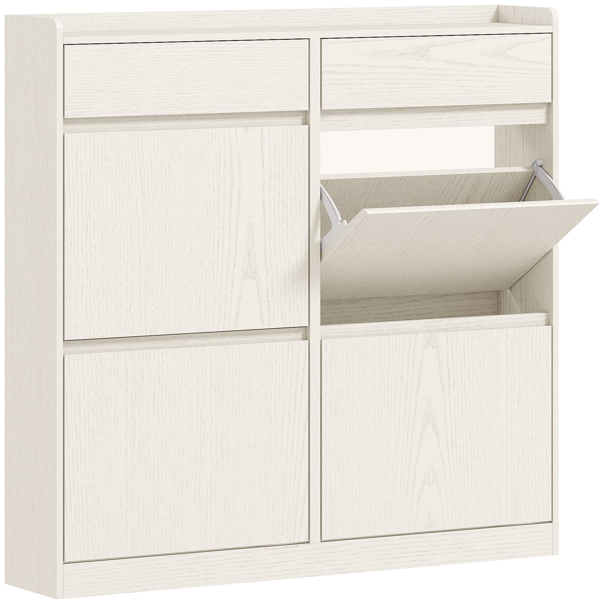 HOMCOM Meuble à chaussures 8 paires avec 2 tiroirs coulissants et 4 tiroirs rabattables, 98 x 19,2 x 95,3 cm, blanc