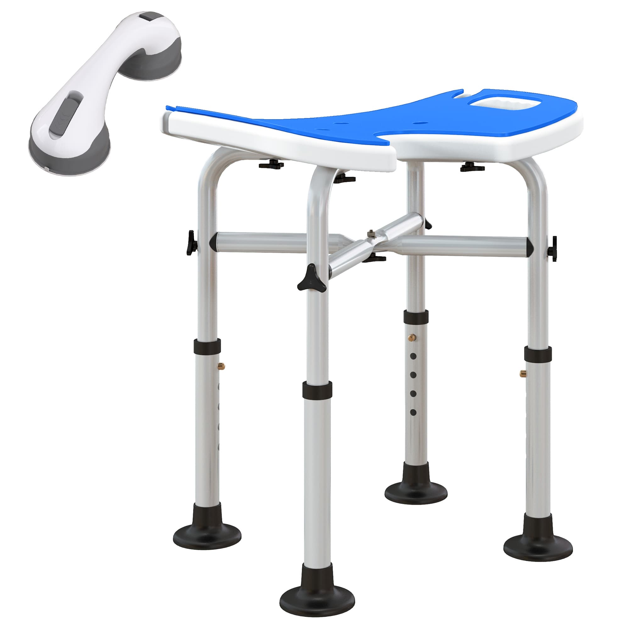 HOMCOM tabouret de douche chaise de bain, hauteur réglable, assise rembourrée confortable, idéal pour seniors, bleu foncé Aosom France