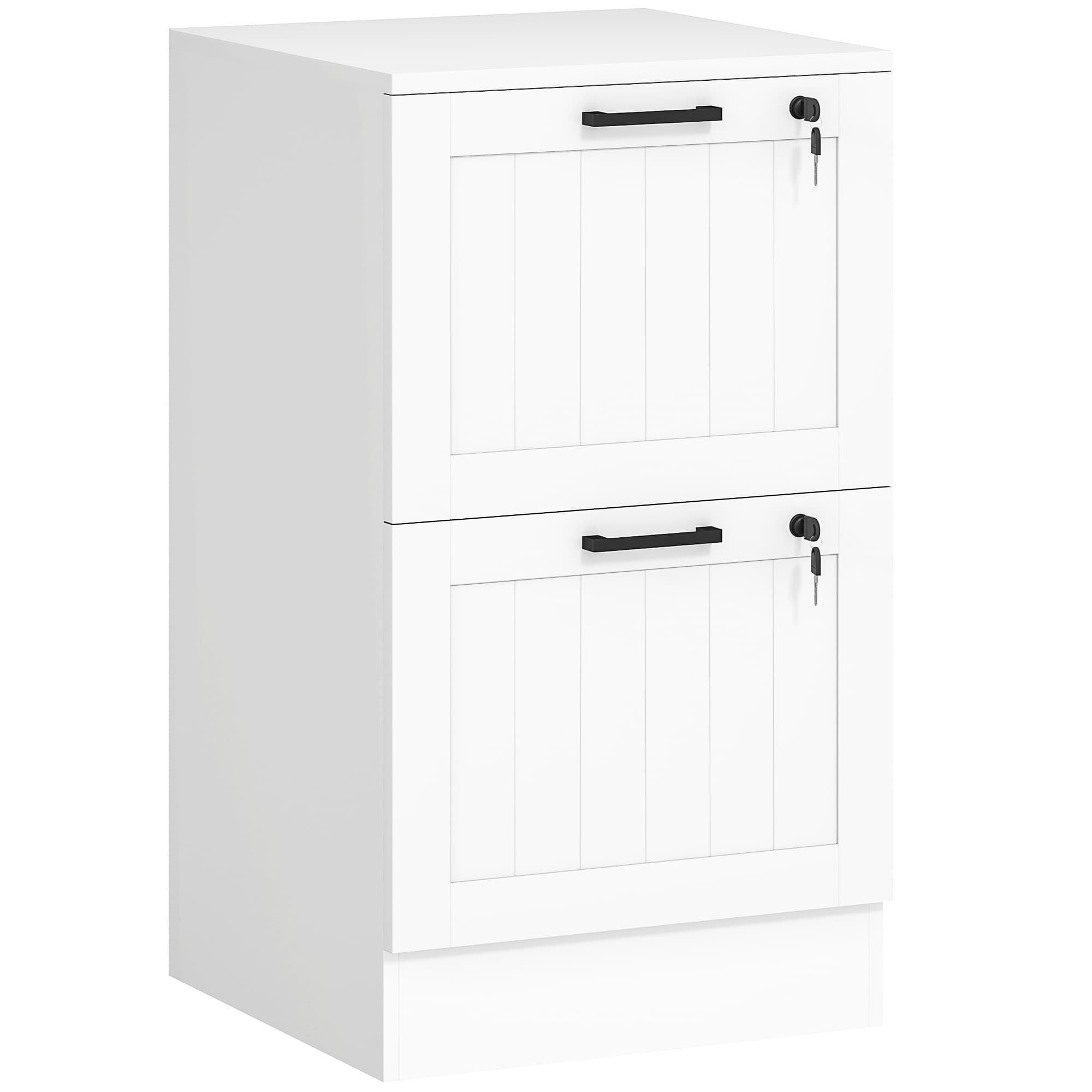HOMCOM Caisson bureau, meuble rangement bois 2 tiroirs et serrure, barres de suspension réglables, 40 x 40 x 71 cm, blanc