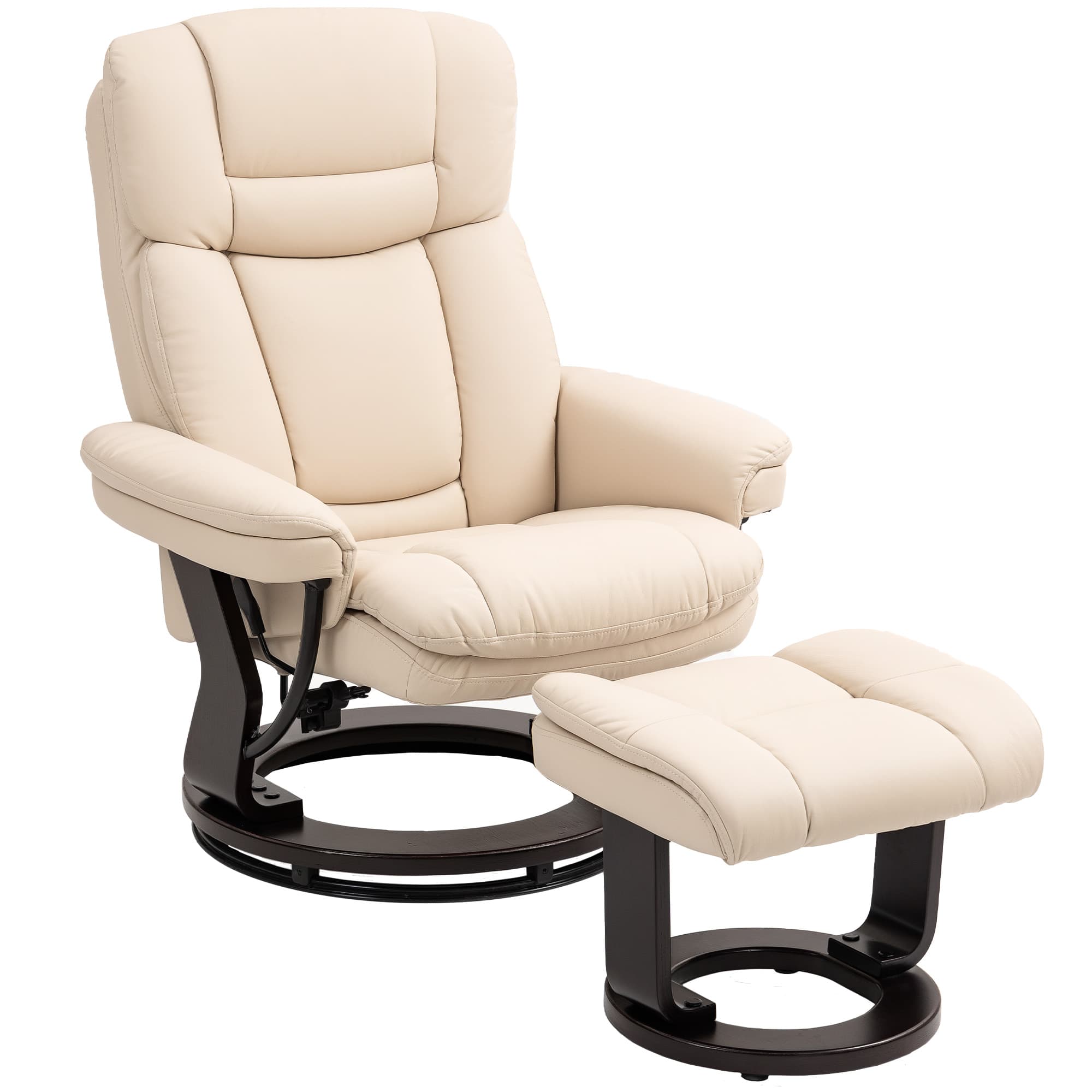 HOMCOM Fauteuil salon avec repose-pieds, chaise pivotante en PU, dossier inclinable, assise rembourrée, 86 x 83 x 107 cm, crème