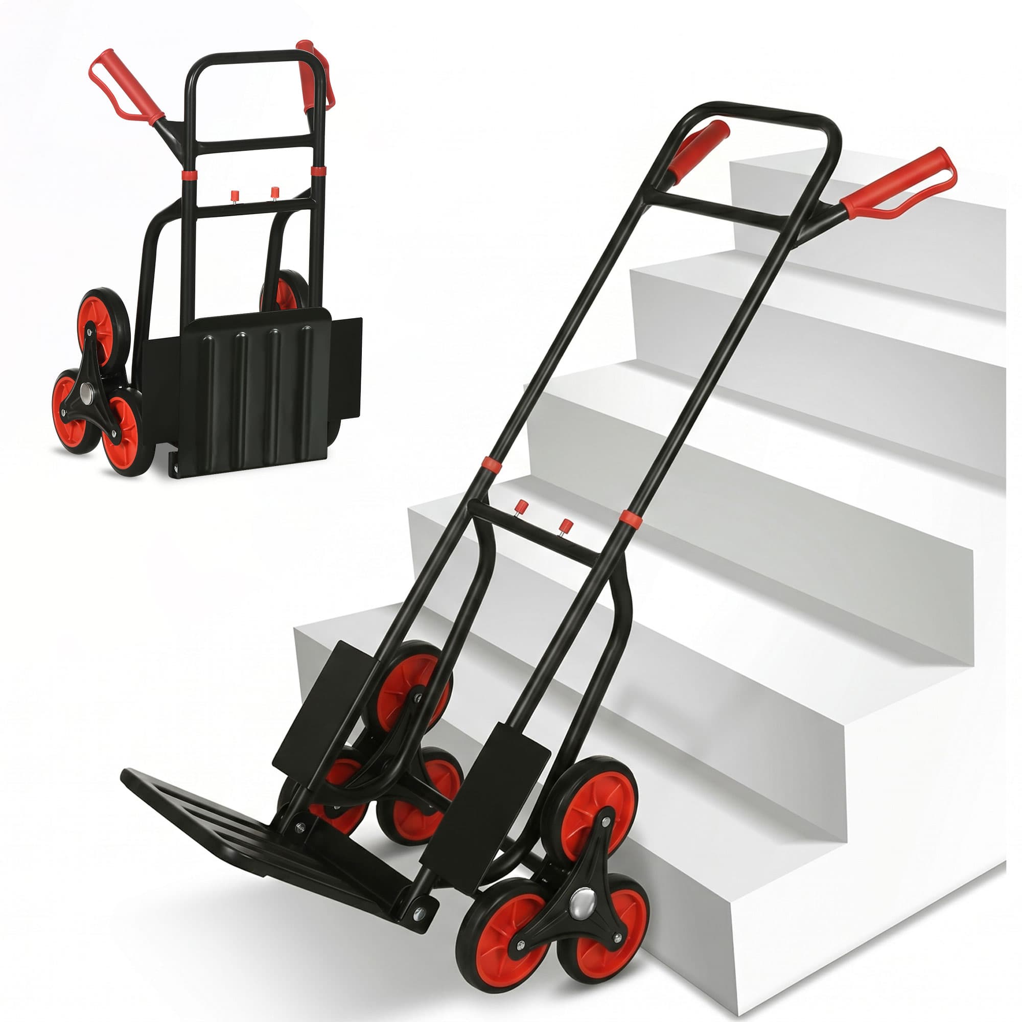 Homcom Diable chariot pour escalier 6 roues diable repliable extensible 150 Kg - chariot pliable acier noir rouge