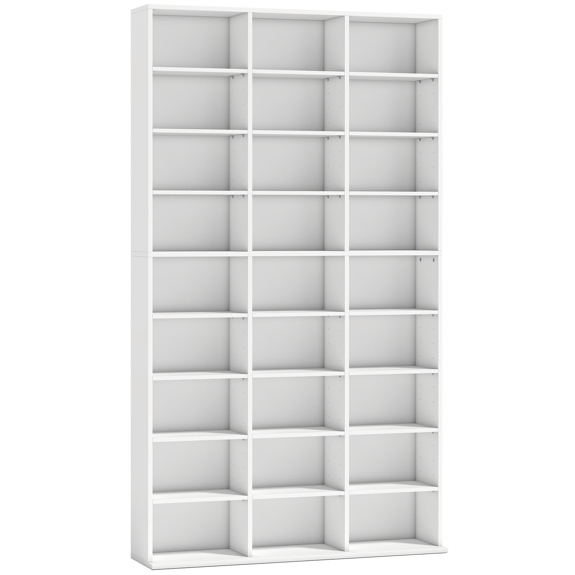 HOMCOM Étagère pour 835 CD ou 500 DVD, meuble média Blu-ray avec 27 compartiments et 21 tablettes réglables, blanc