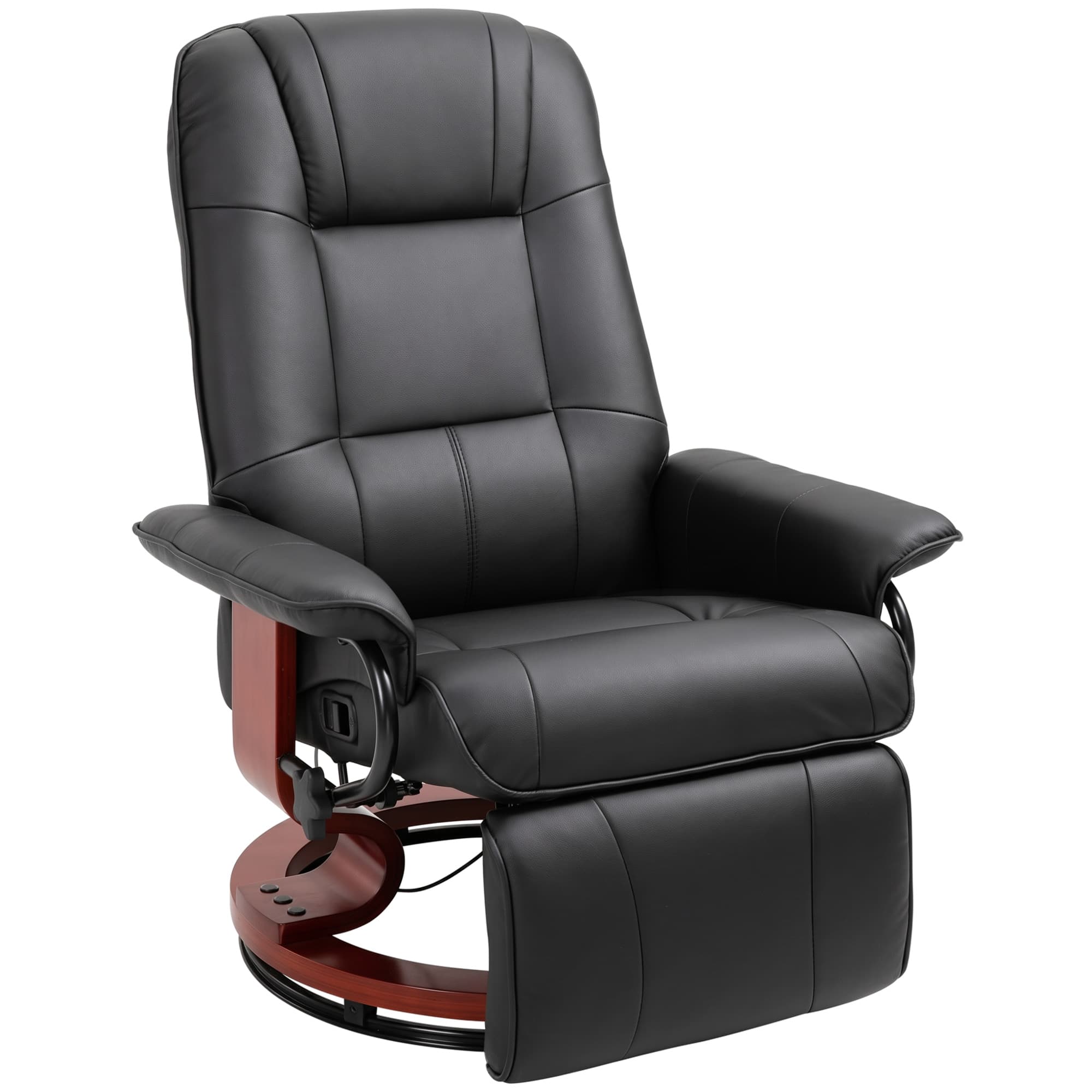 HOMCOM Fauteuil Relax inclinable Repose-Pieds réglable pivotant 360° piètement Bois revêtement PU Noir