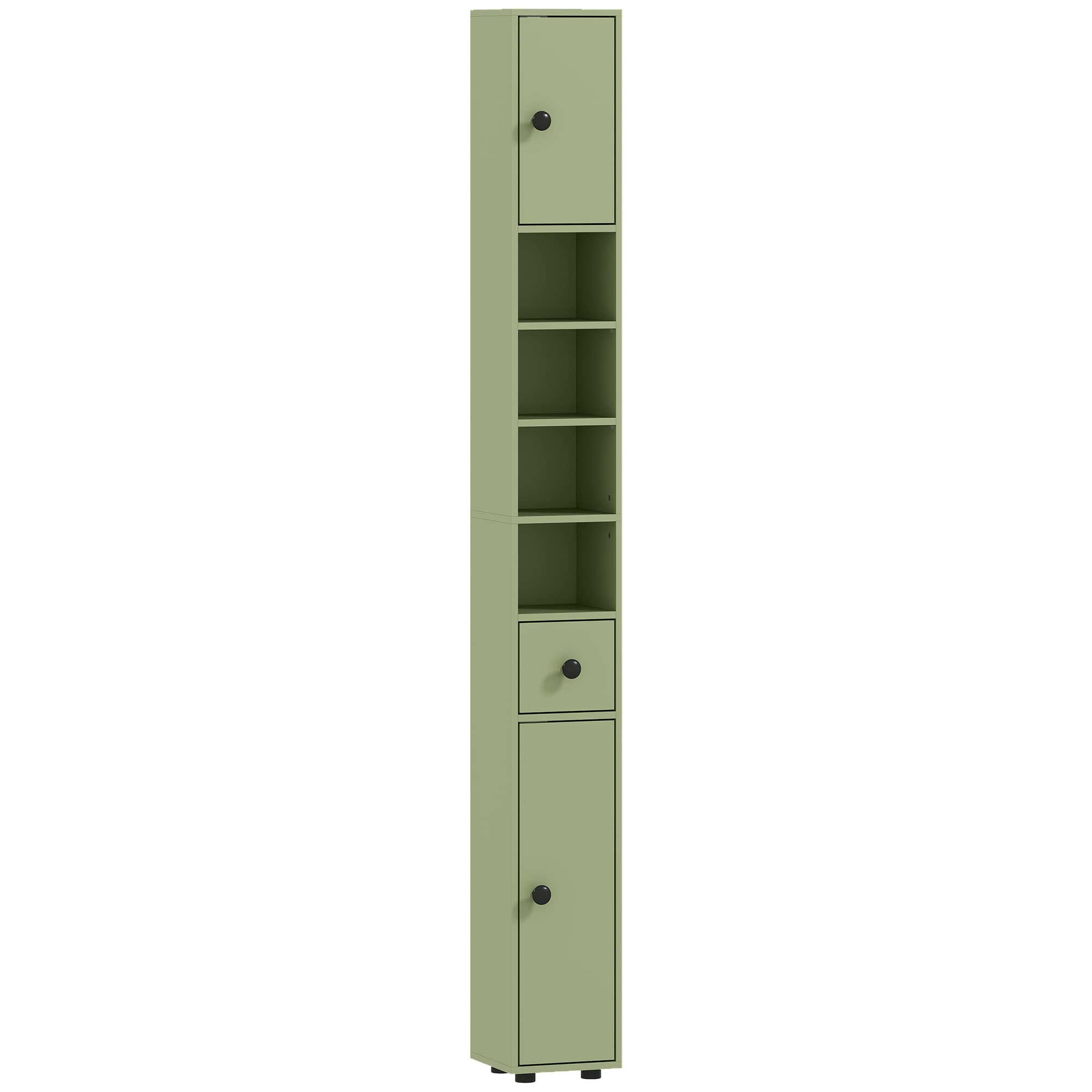 kleankin Colonne de rangement armoire haute pour salle de bain 1 tiroir 4 étagères réglables et 2 placards 20 x 20 x 180 cm vert
